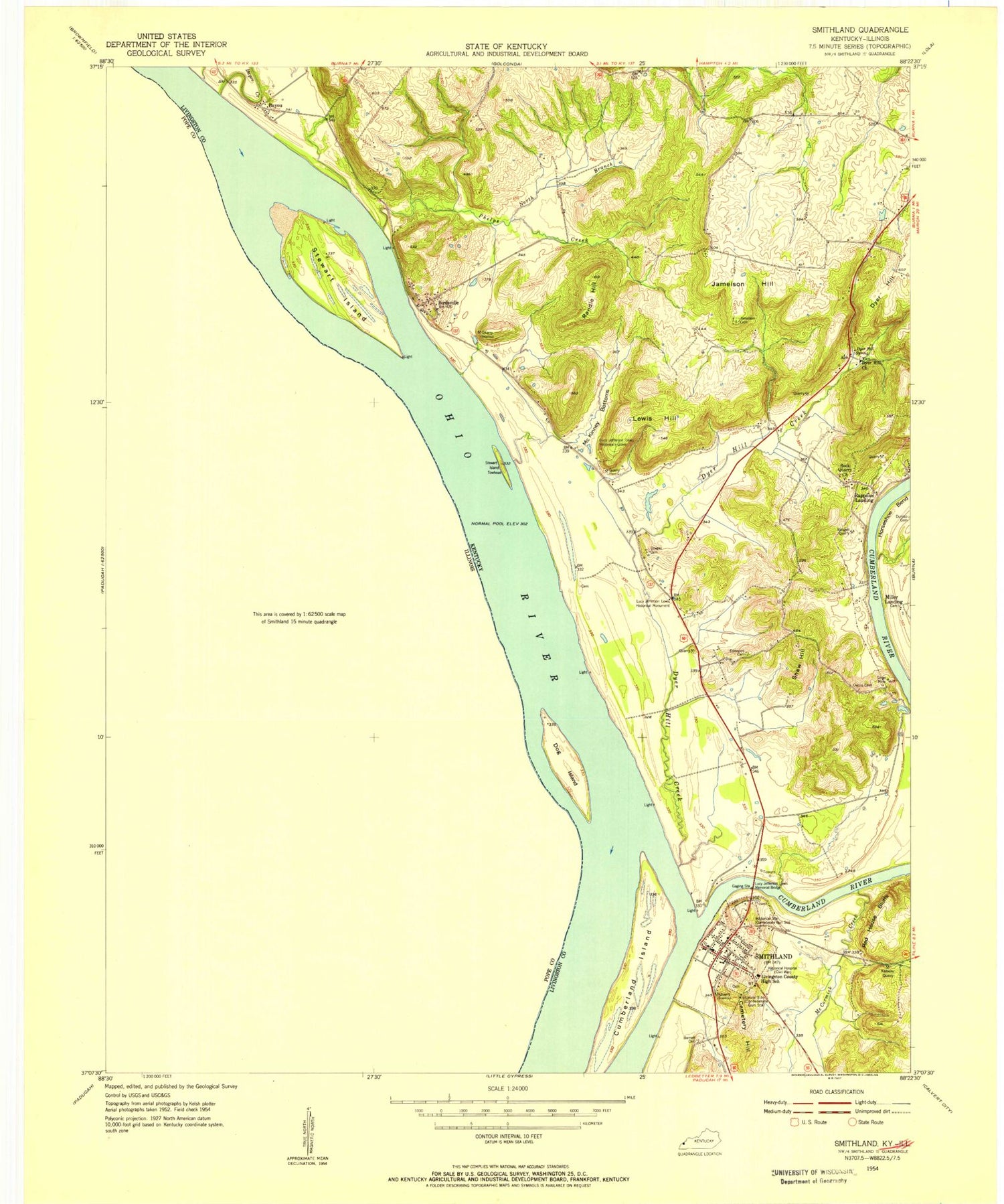 Classic USGS Smithland Kentucky 7.5'x7.5' Topo Map Image