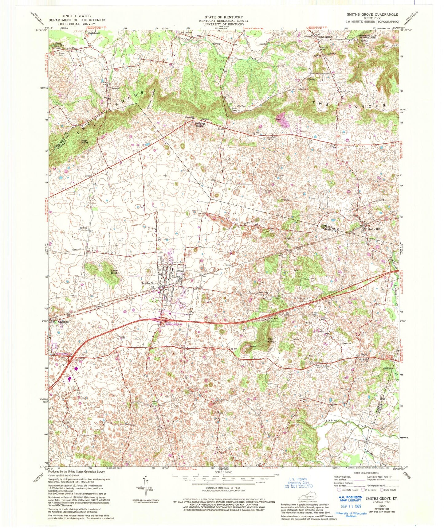 Classic USGS Smiths Grove Kentucky 7.5'x7.5' Topo Map Image