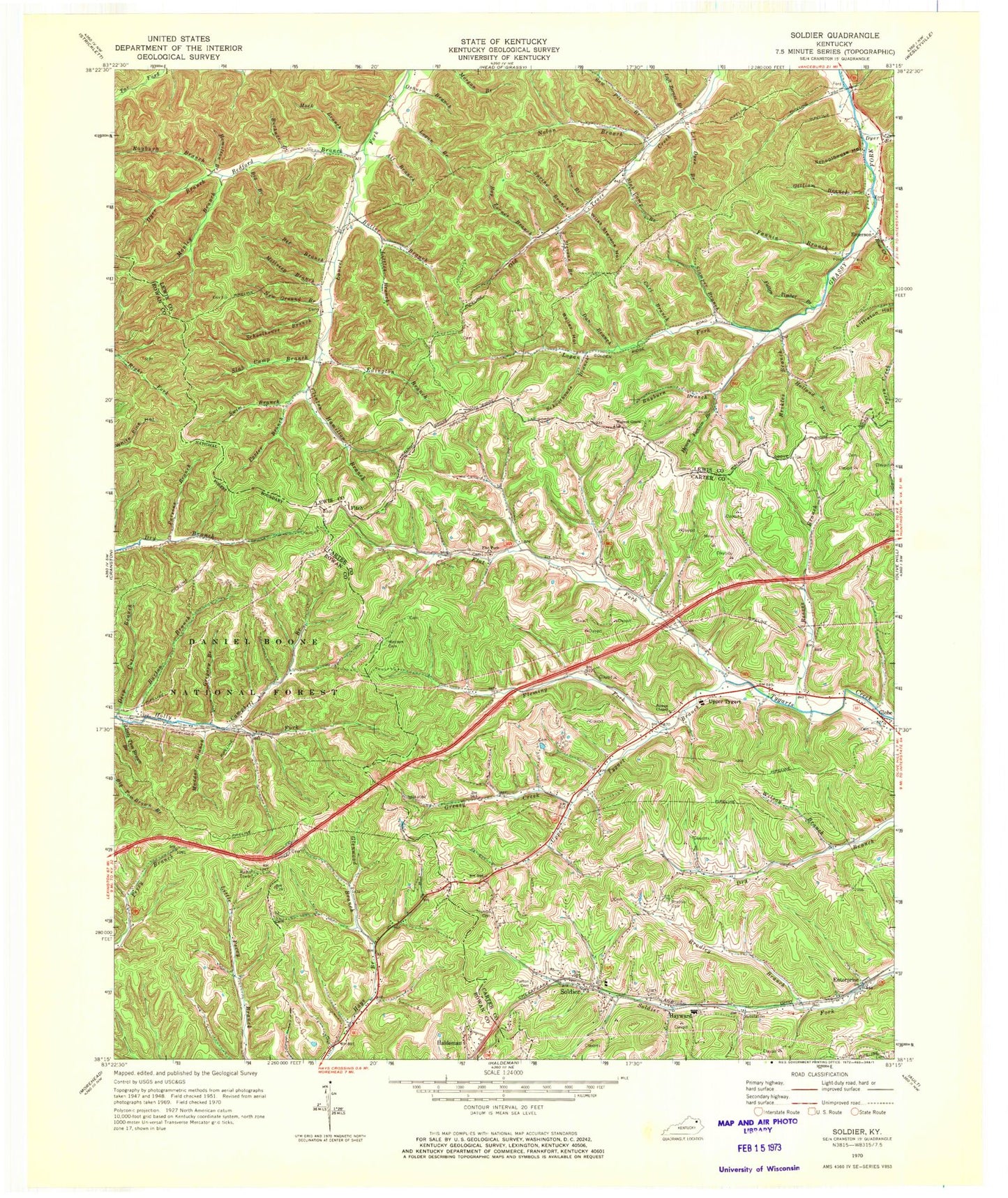 Classic USGS Soldier Kentucky 7.5'x7.5' Topo Map Image