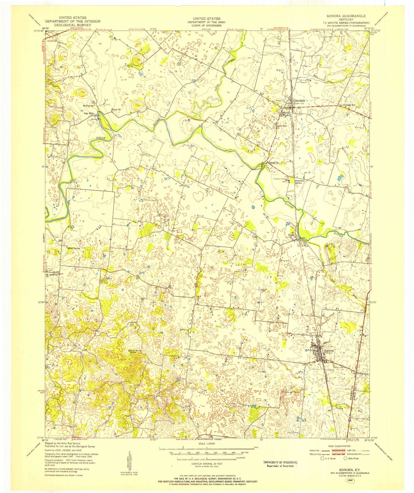 Classic USGS Sonora Kentucky 7.5'x7.5' Topo Map Image