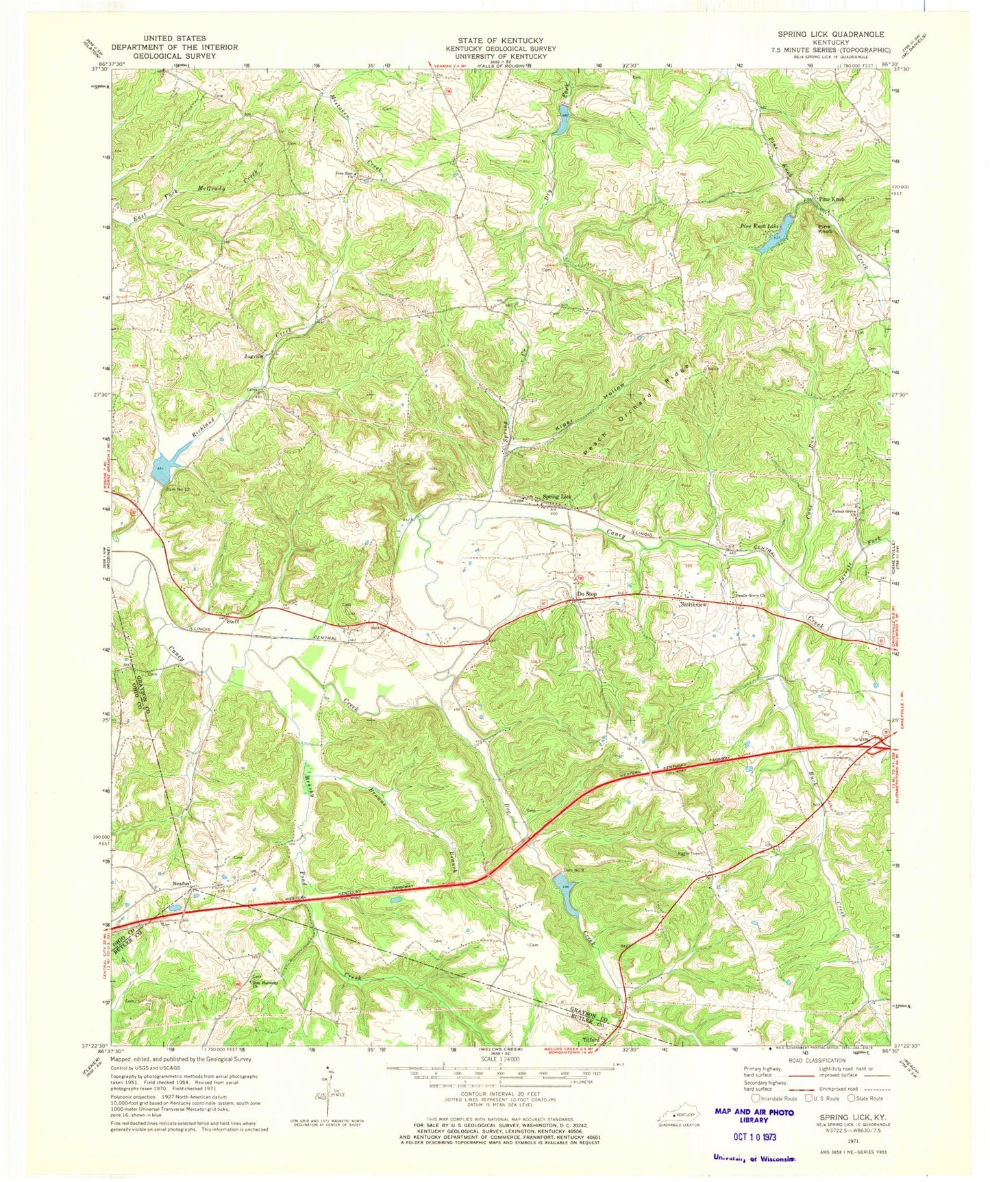 Classic USGS Spring Lick Kentucky 7.5'x7.5' Topo Map Image