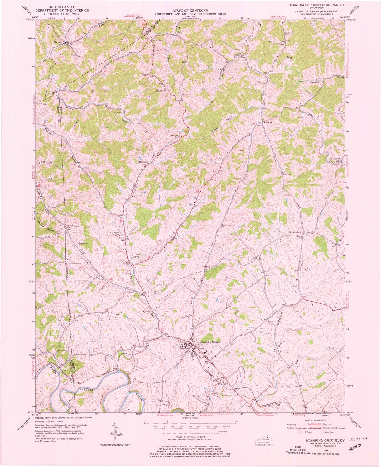Classic USGS Stamping Ground Kentucky 7.5'x7.5' Topo Map Image