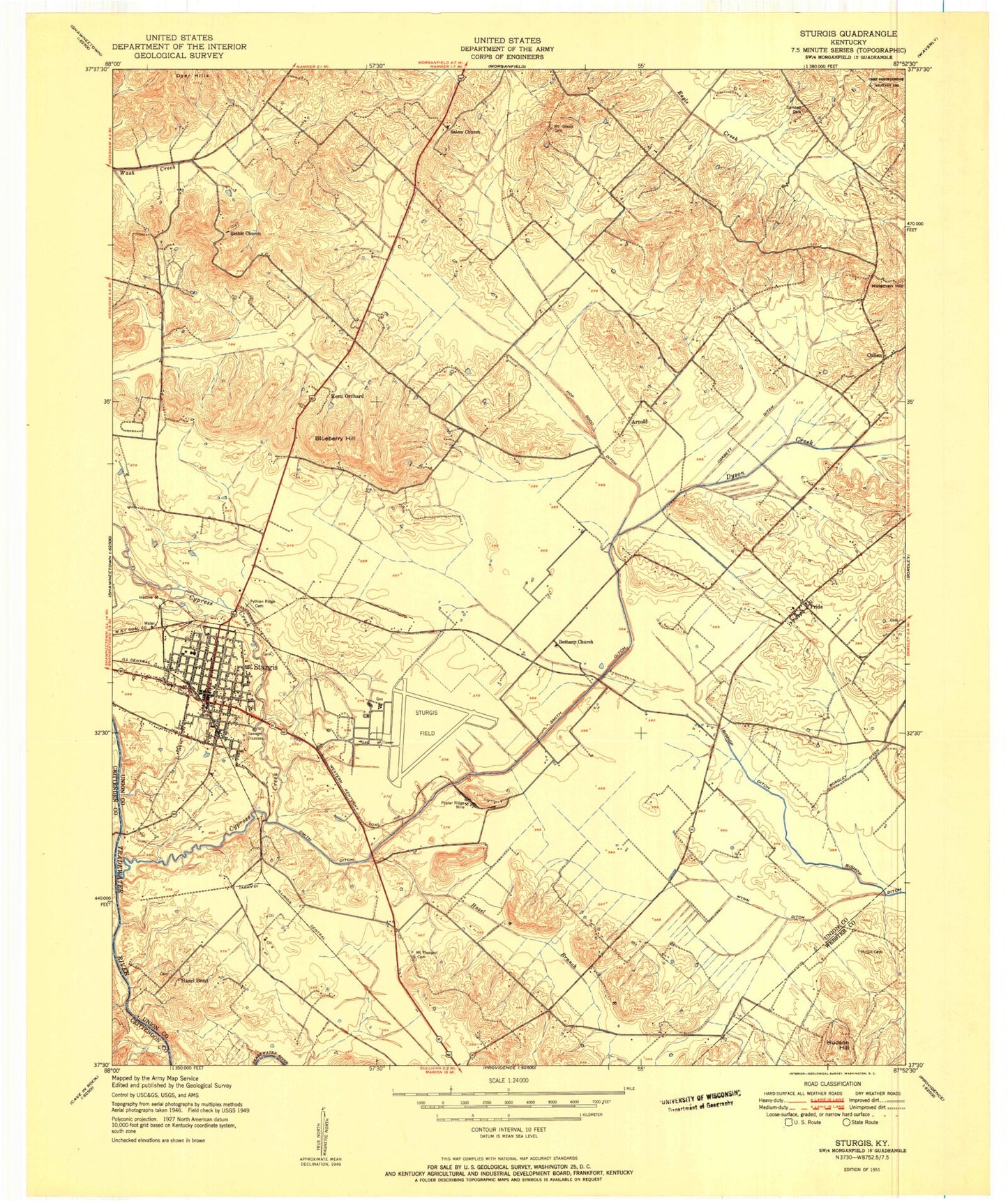 Classic USGS Sturgis Kentucky 7.5'x7.5' Topo Map Image
