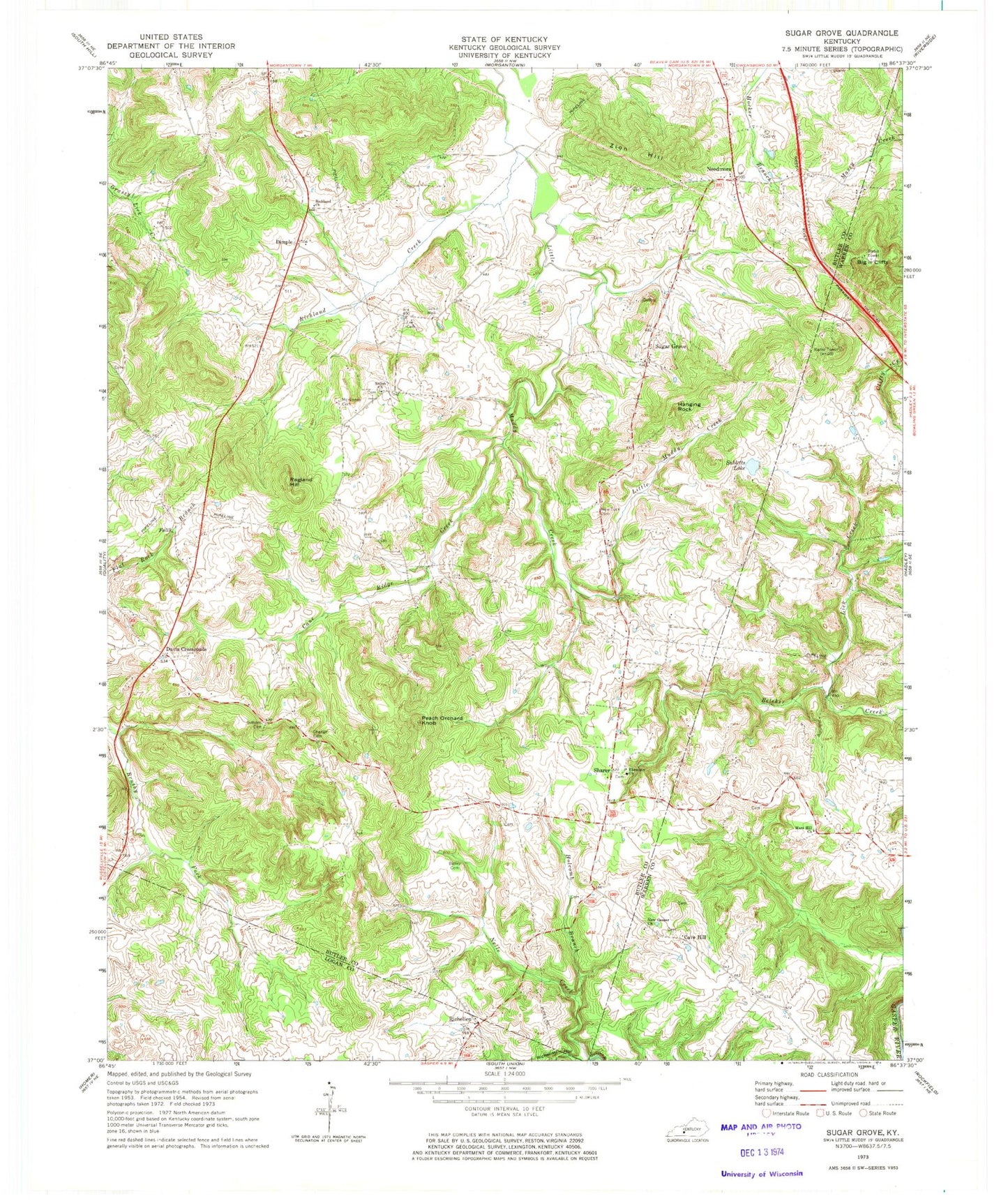 Classic USGS Sugar Grove Kentucky 7.5'x7.5' Topo Map Image