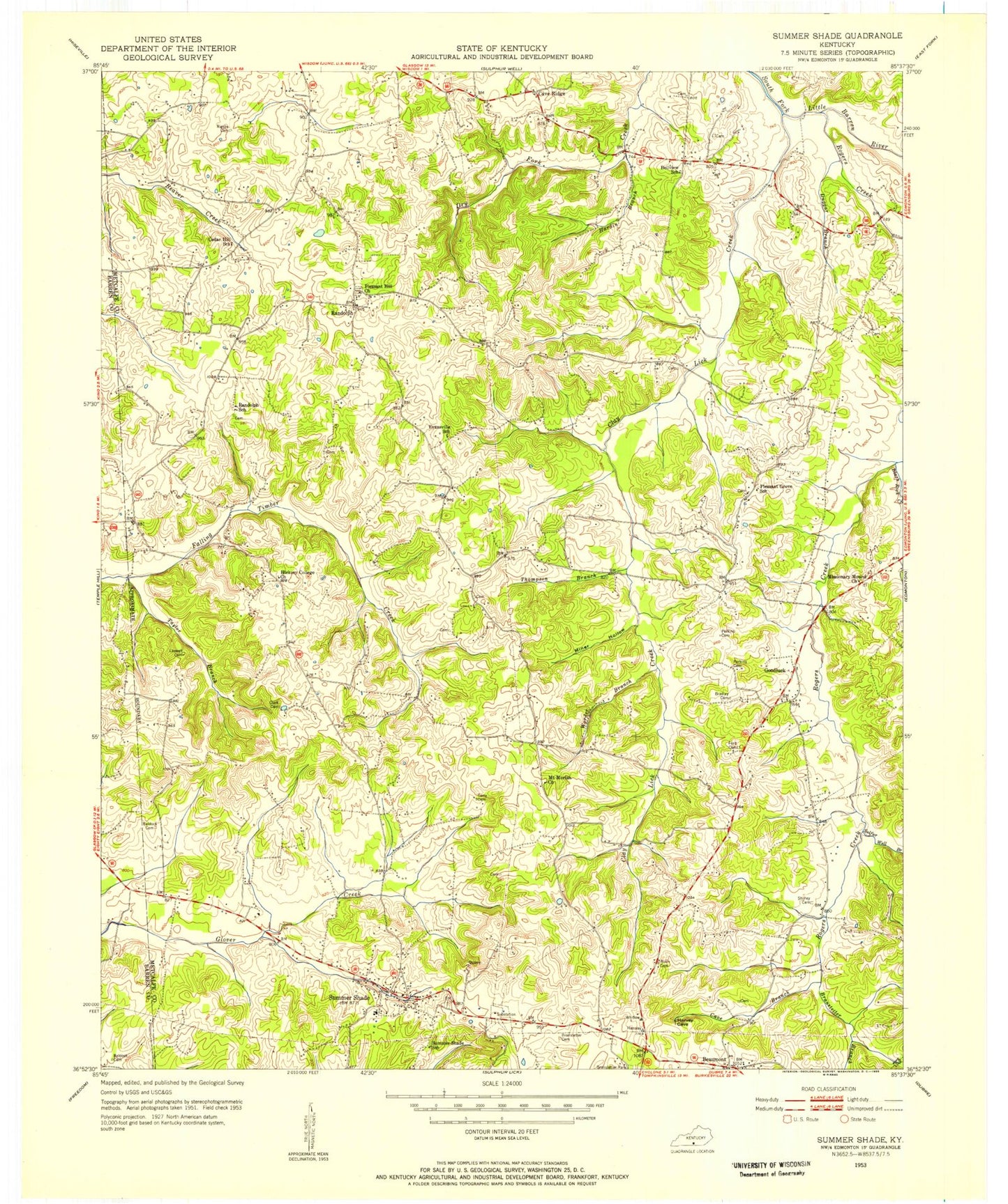 Classic USGS Summer Shade Kentucky 7.5'x7.5' Topo Map Image