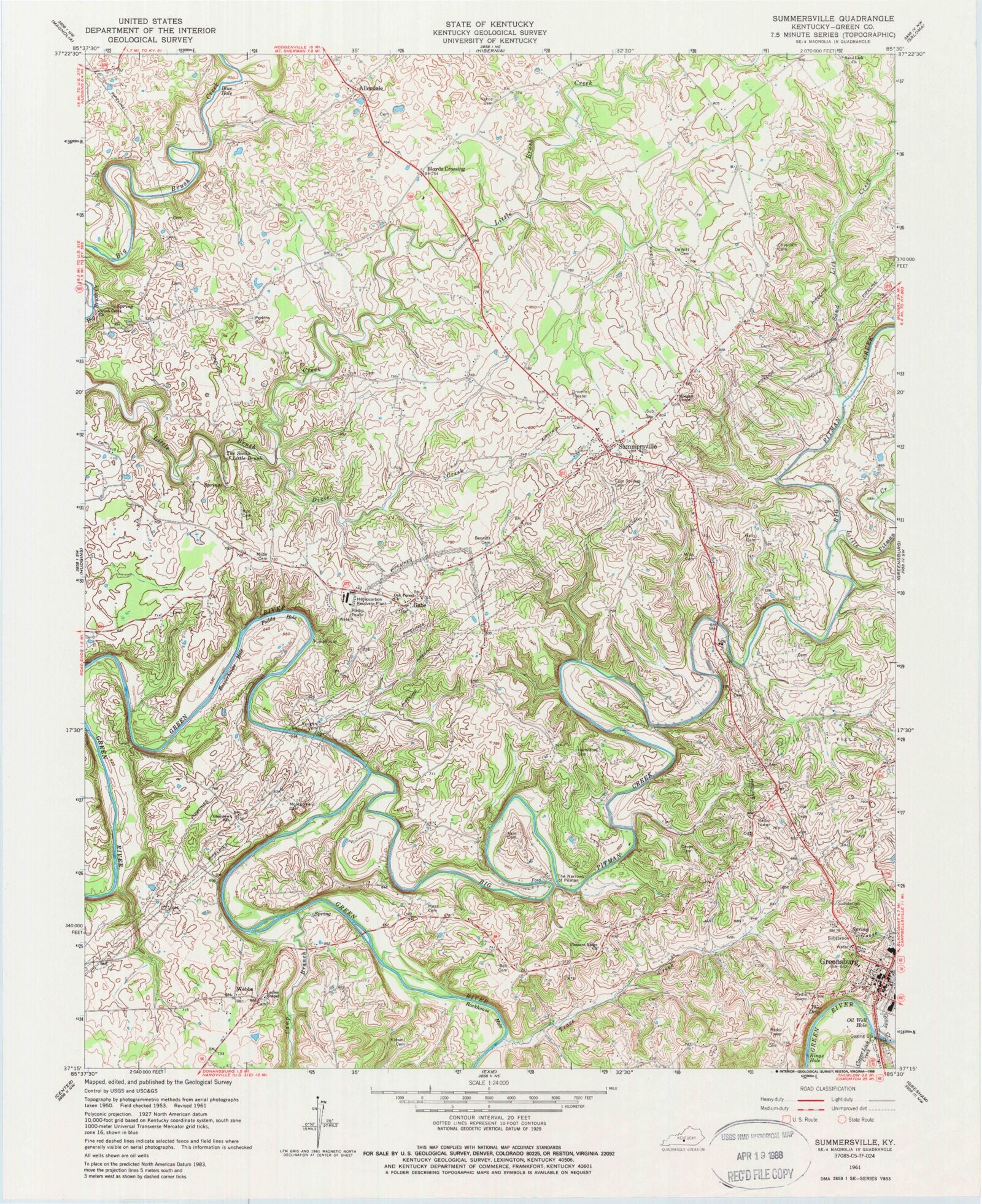 Classic USGS Summersville Kentucky 7.5'x7.5' Topo Map MyTopo Map Store