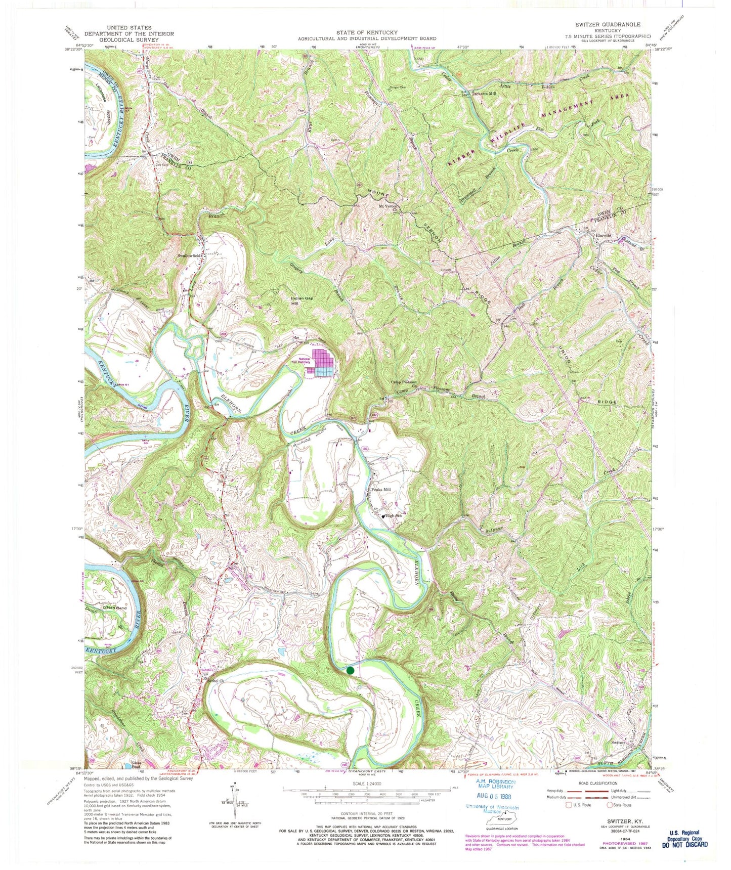 Classic USGS Switzer Kentucky 7.5'x7.5' Topo Map Image