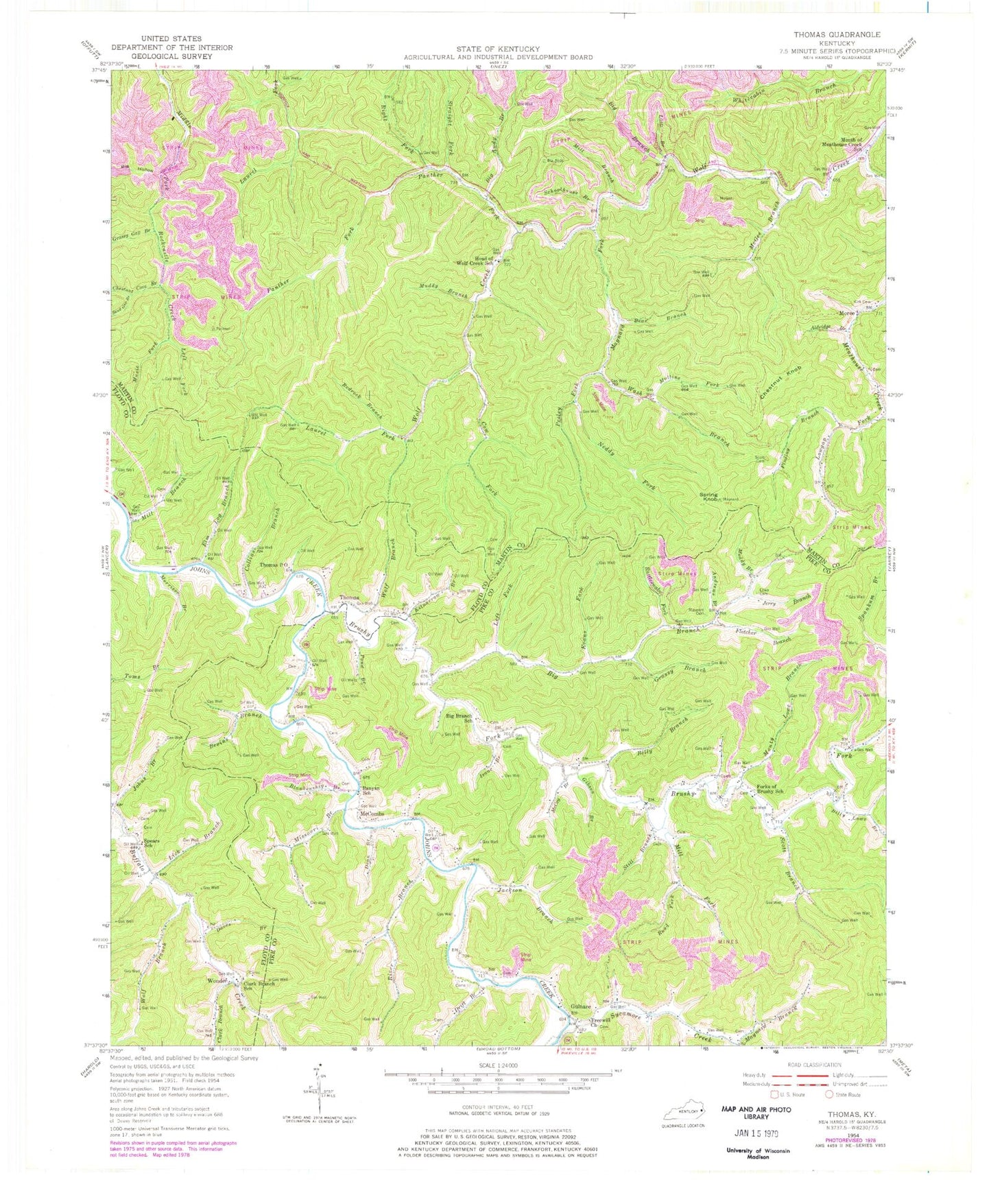 Classic USGS Thomas Kentucky 7.5'x7.5' Topo Map Image