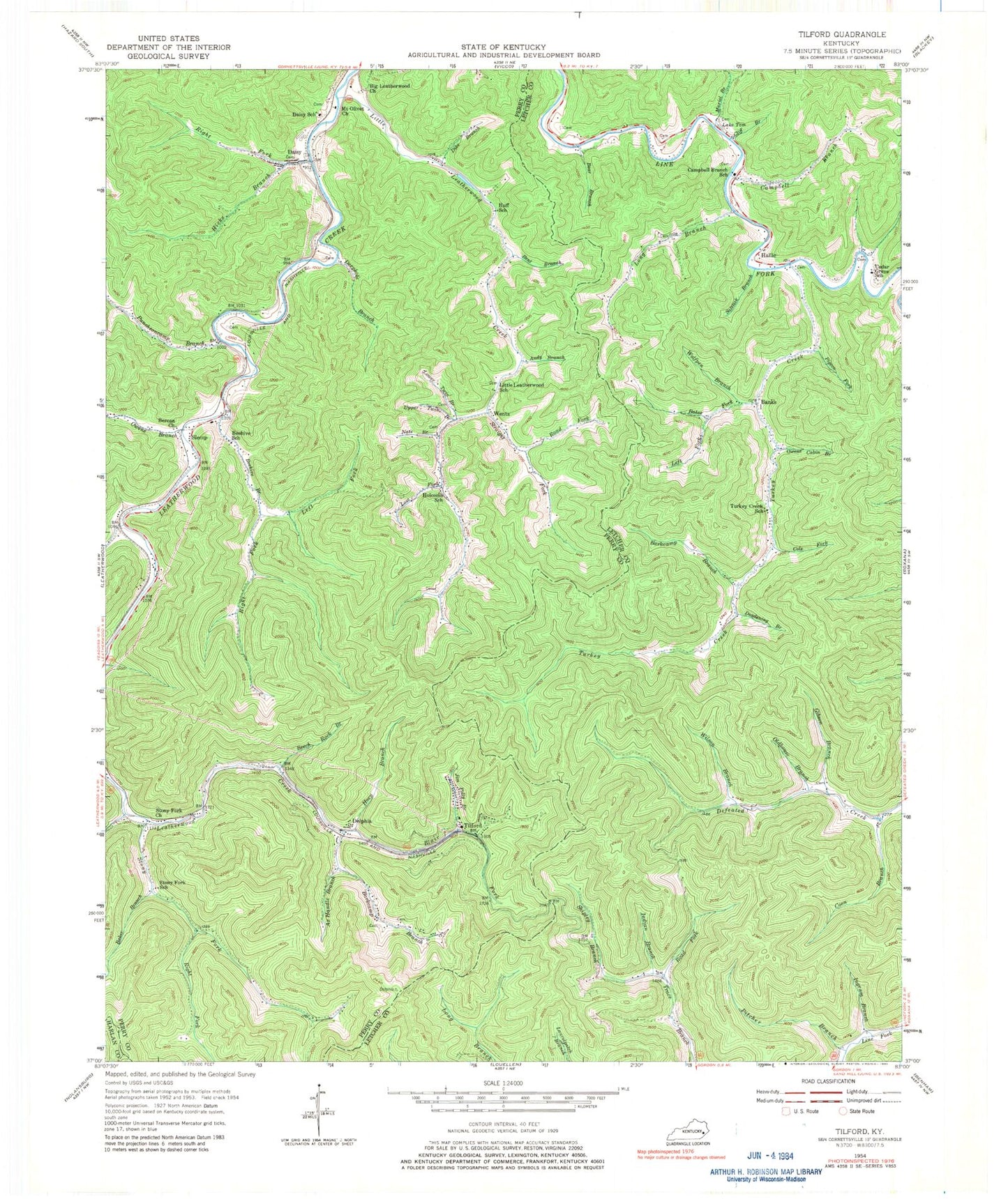 Classic USGS Tilford Kentucky 7.5'x7.5' Topo Map Image