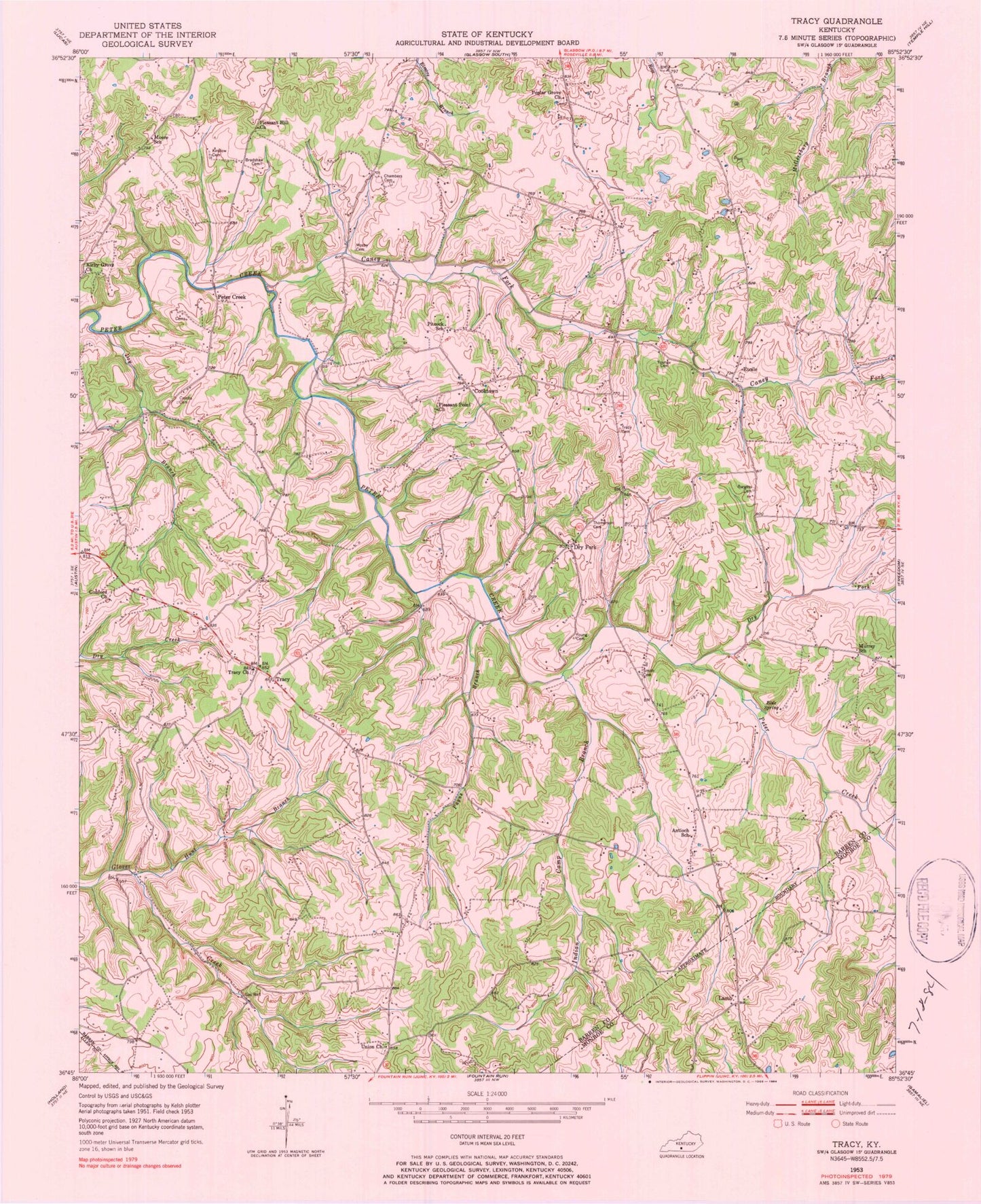 Classic USGS Tracy Kentucky 7.5'x7.5' Topo Map Image