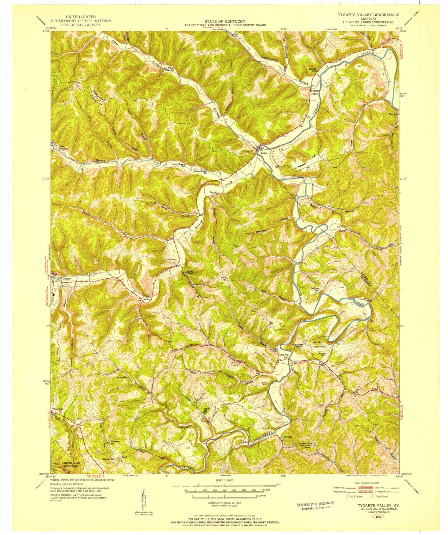 Classic USGS Tygarts Valley Kentucky 7.5'x7.5' Topo Map Image