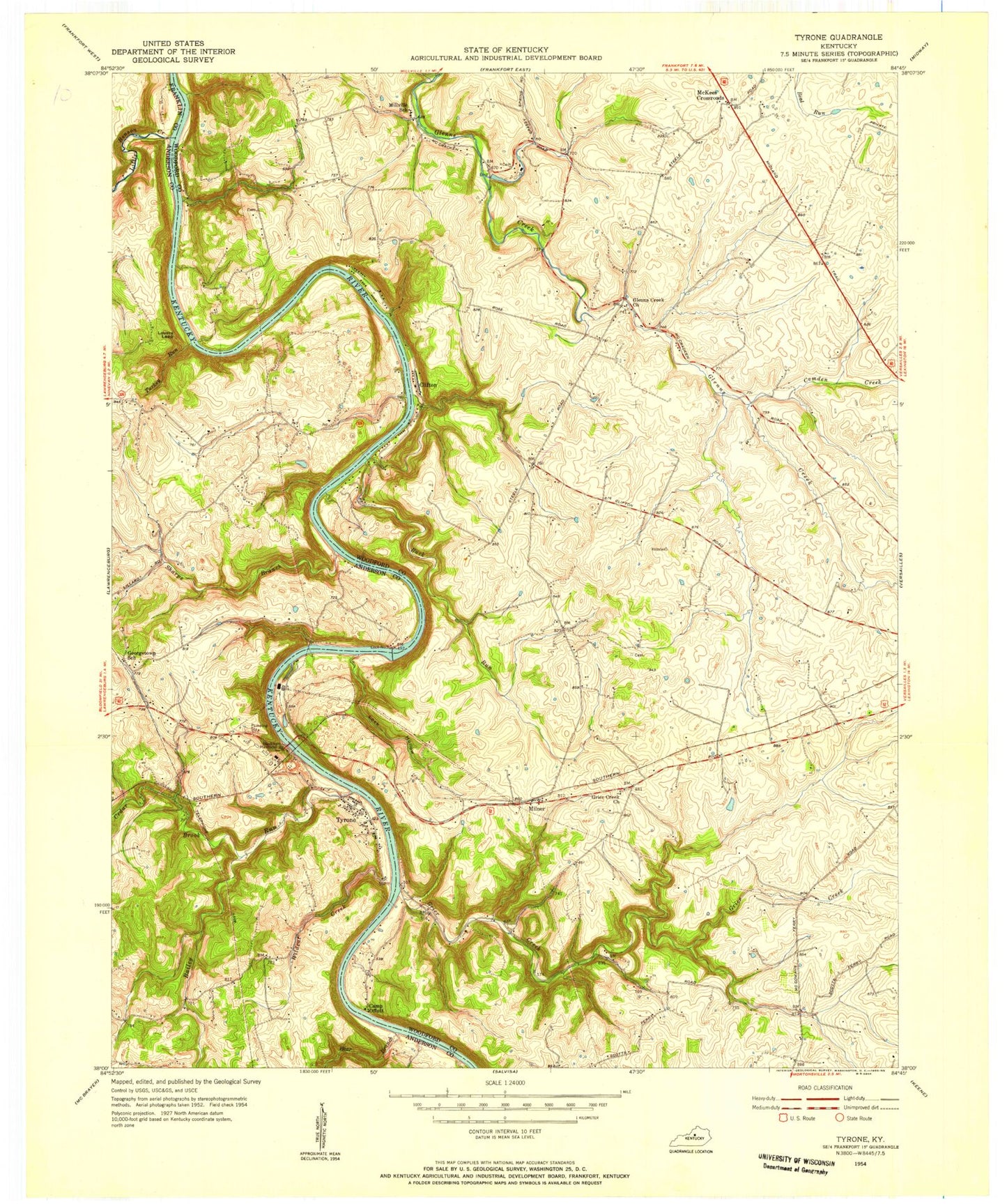 Classic USGS Tyrone Kentucky 7.5'x7.5' Topo Map Image