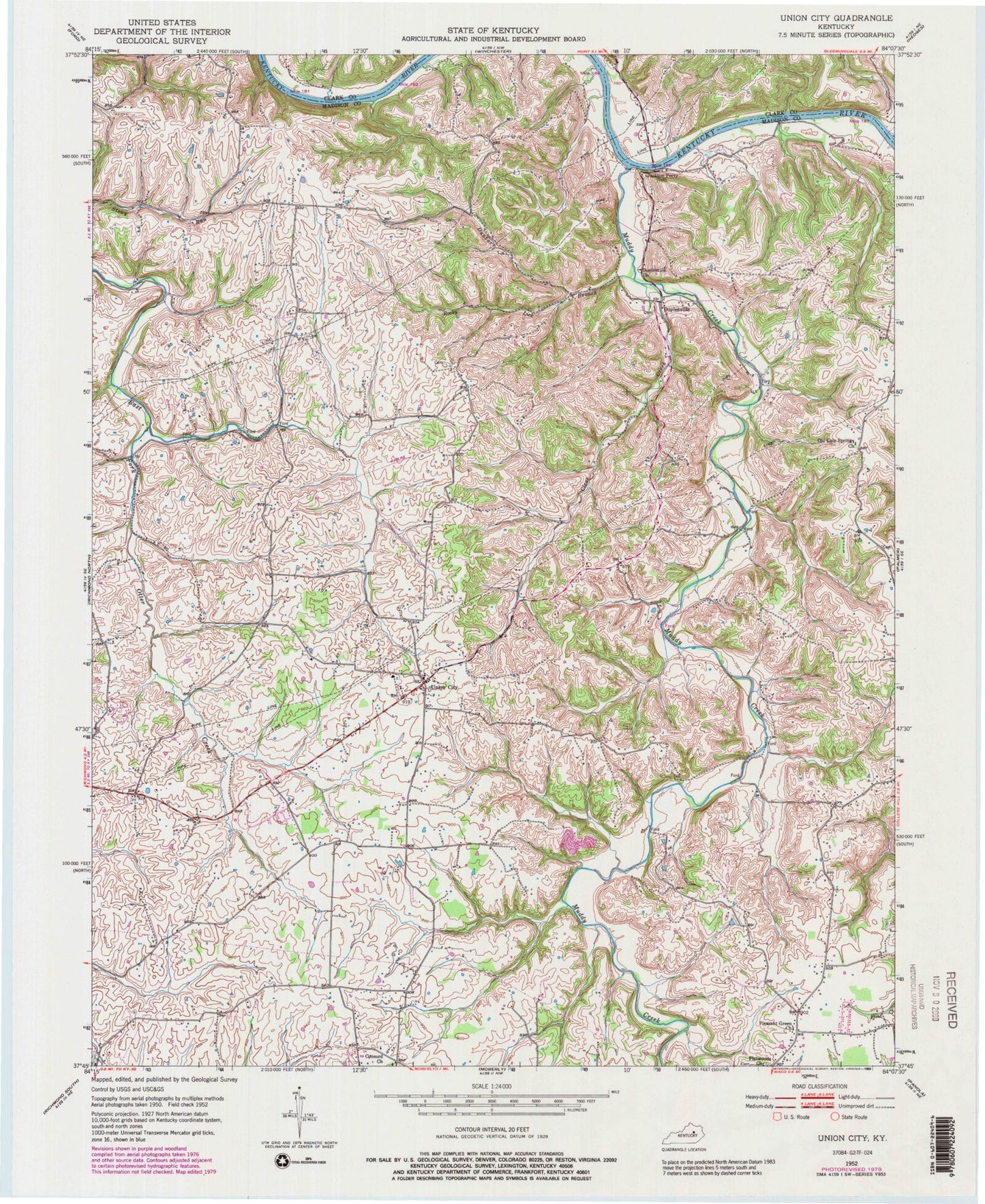 Classic USGS Union City Kentucky 7.5'x7.5' Topo Map Image