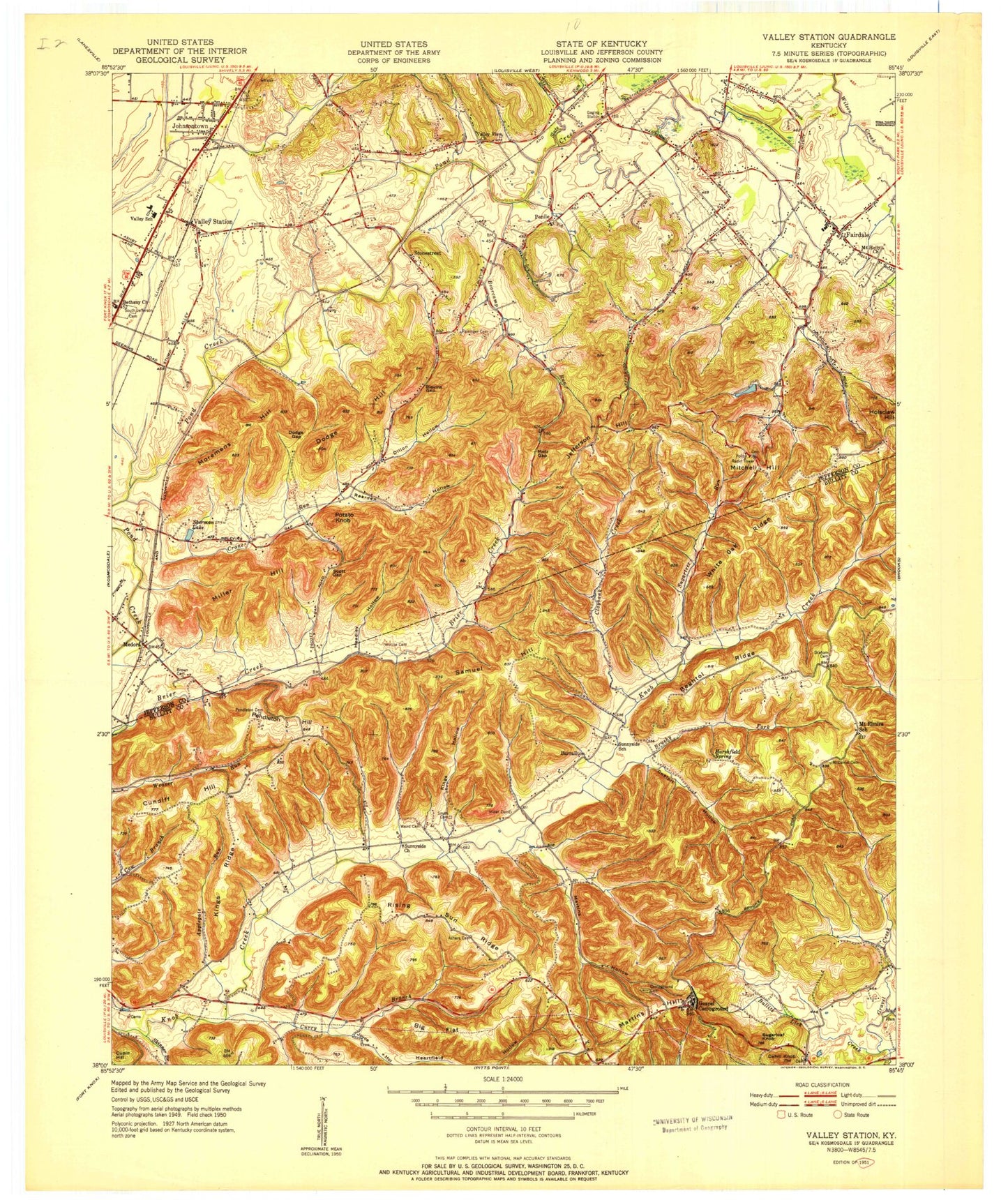 Classic USGS Valley Station Kentucky 7.5'x7.5' Topo Map Image
