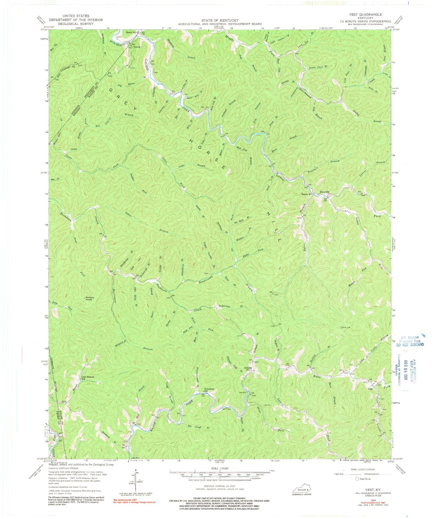 Classic USGS Vest Kentucky 7.5'x7.5' Topo Map Image