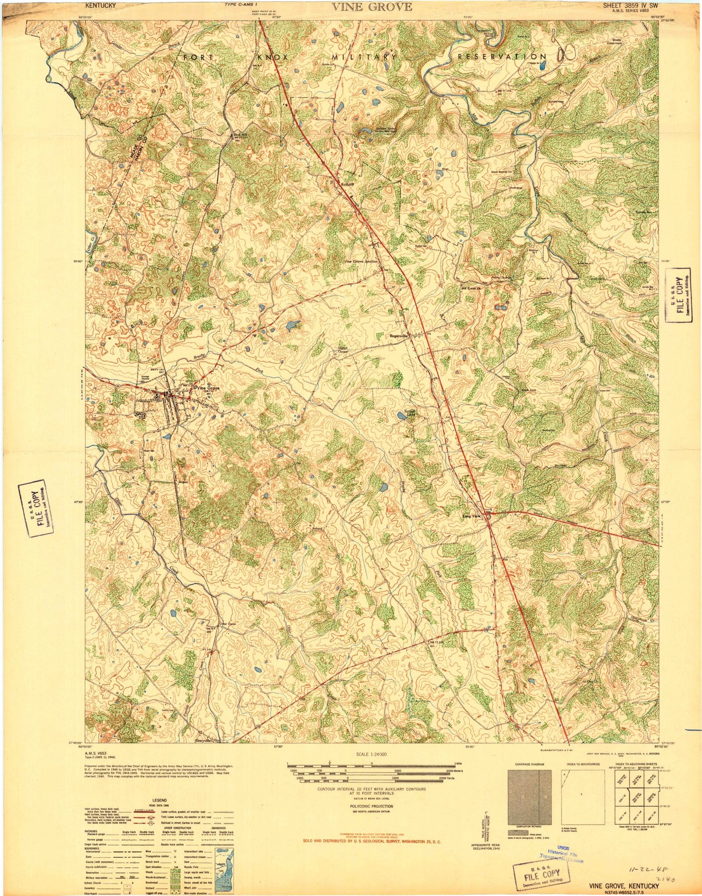 Classic USGS Vine Grove Kentucky 7.5'x7.5' Topo Map Image