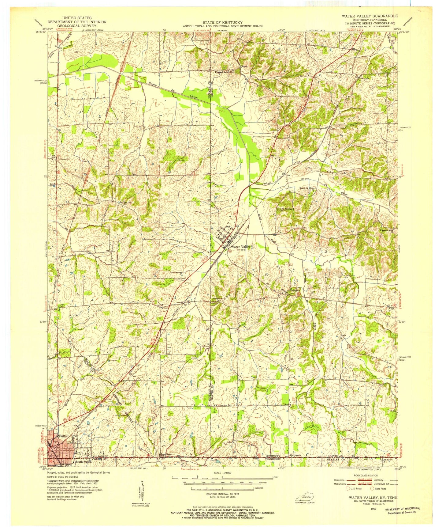 Classic USGS Water Valley Kentucky 7.5'x7.5' Topo Map Image