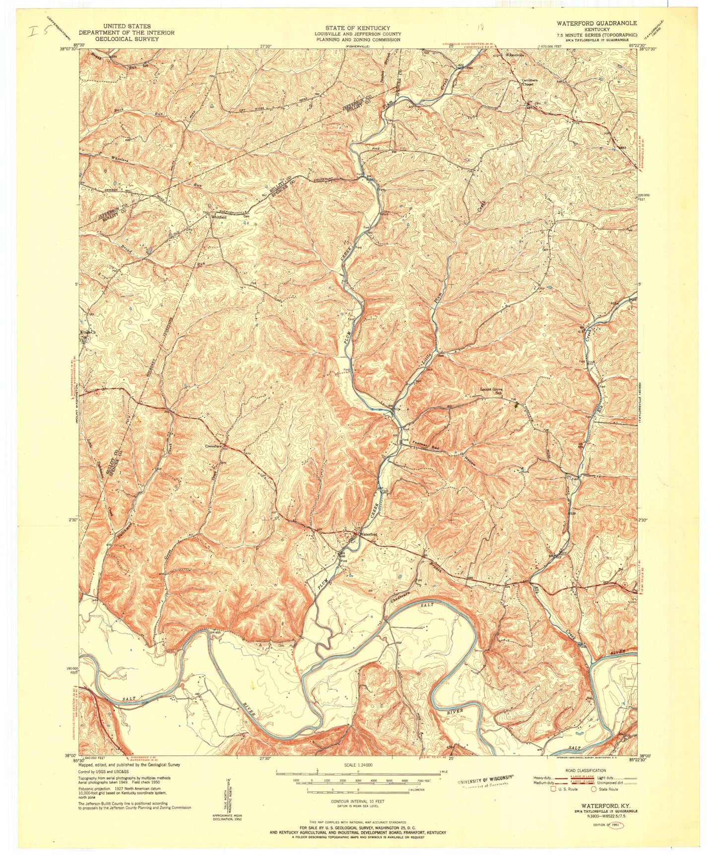 Classic USGS Waterford Kentucky 7.5'x7.5' Topo Map Image