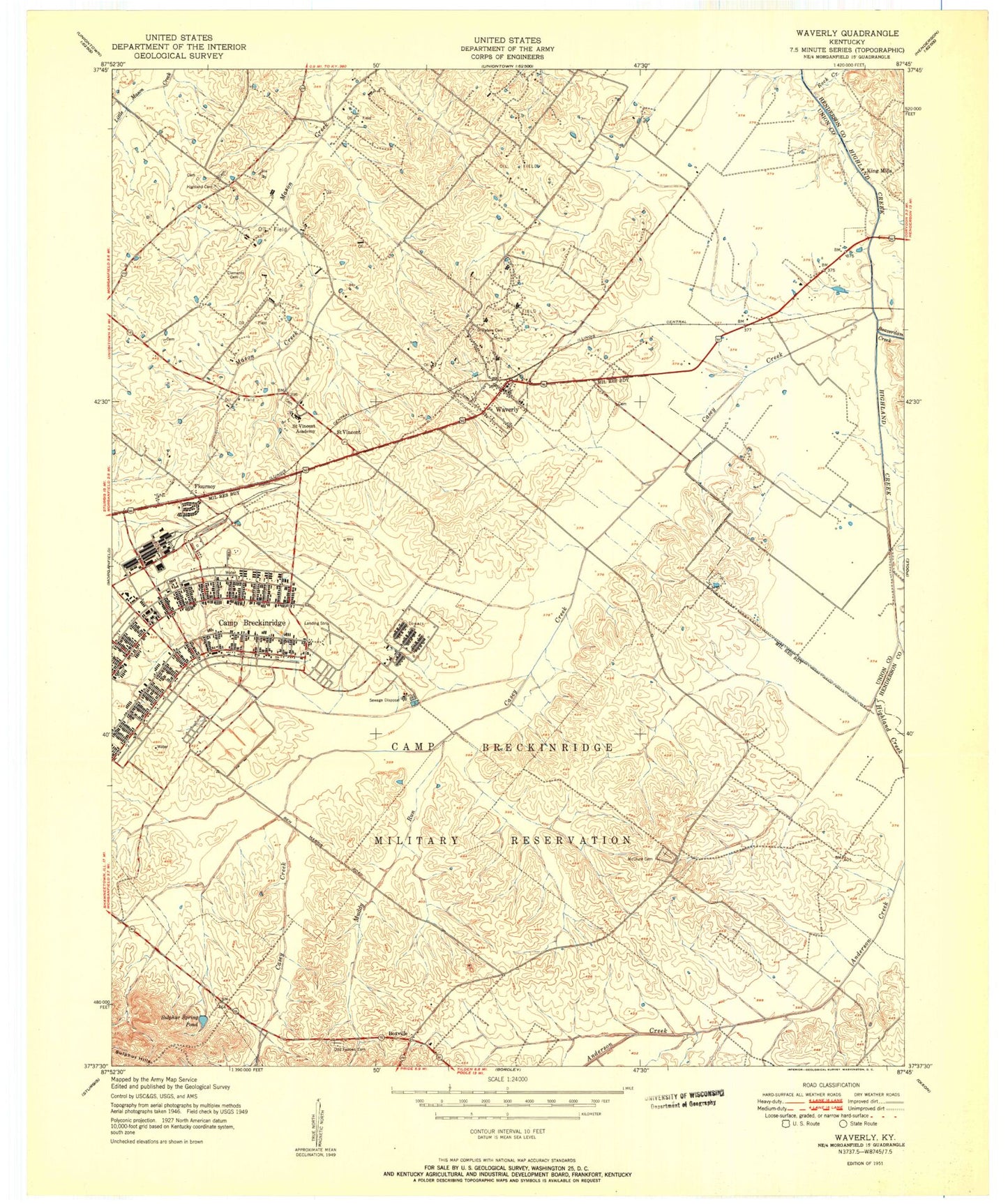 Classic USGS Waverly Kentucky 7.5'x7.5' Topo Map Image