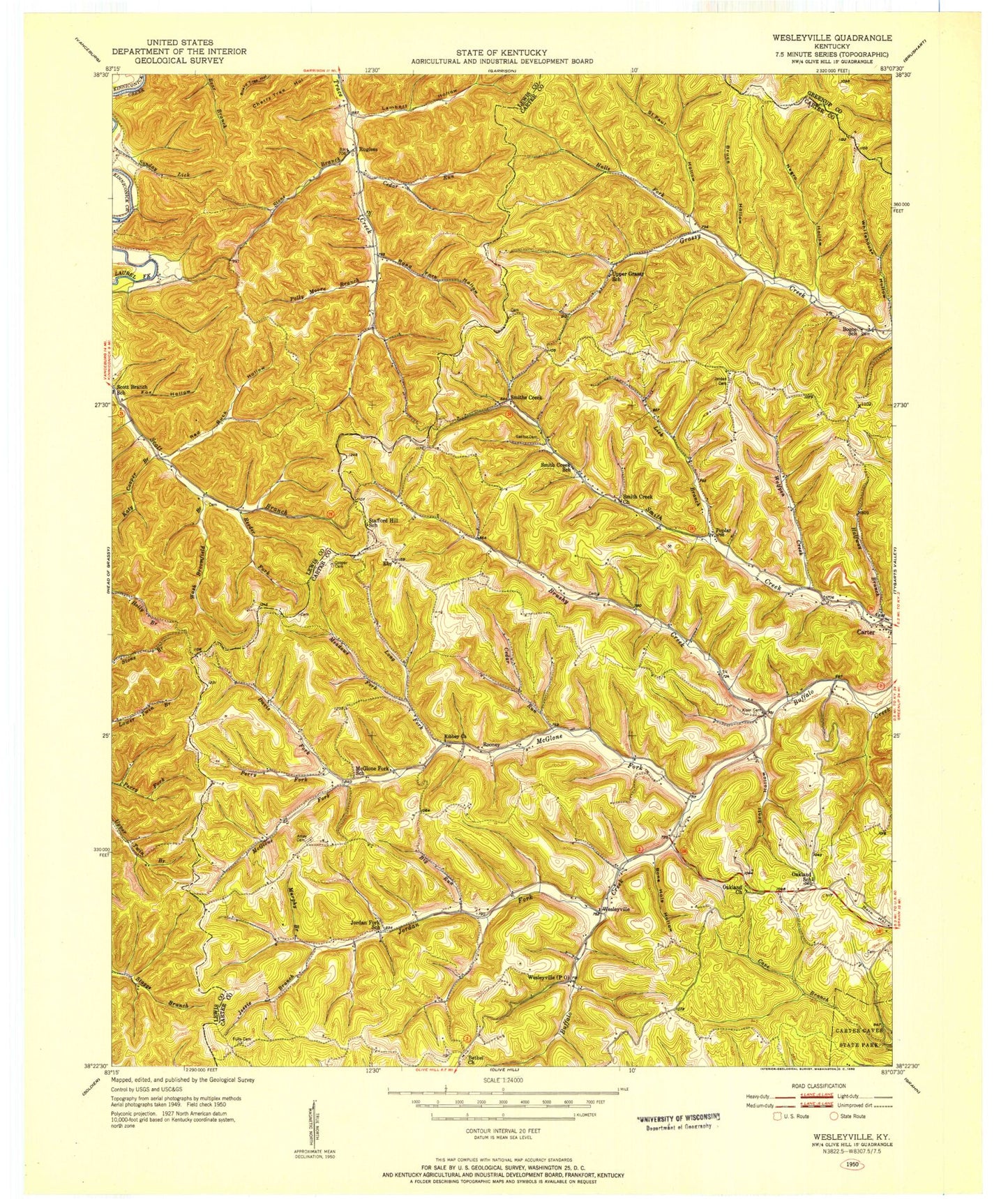 Classic USGS Wesleyville Kentucky 7.5'x7.5' Topo Map Image