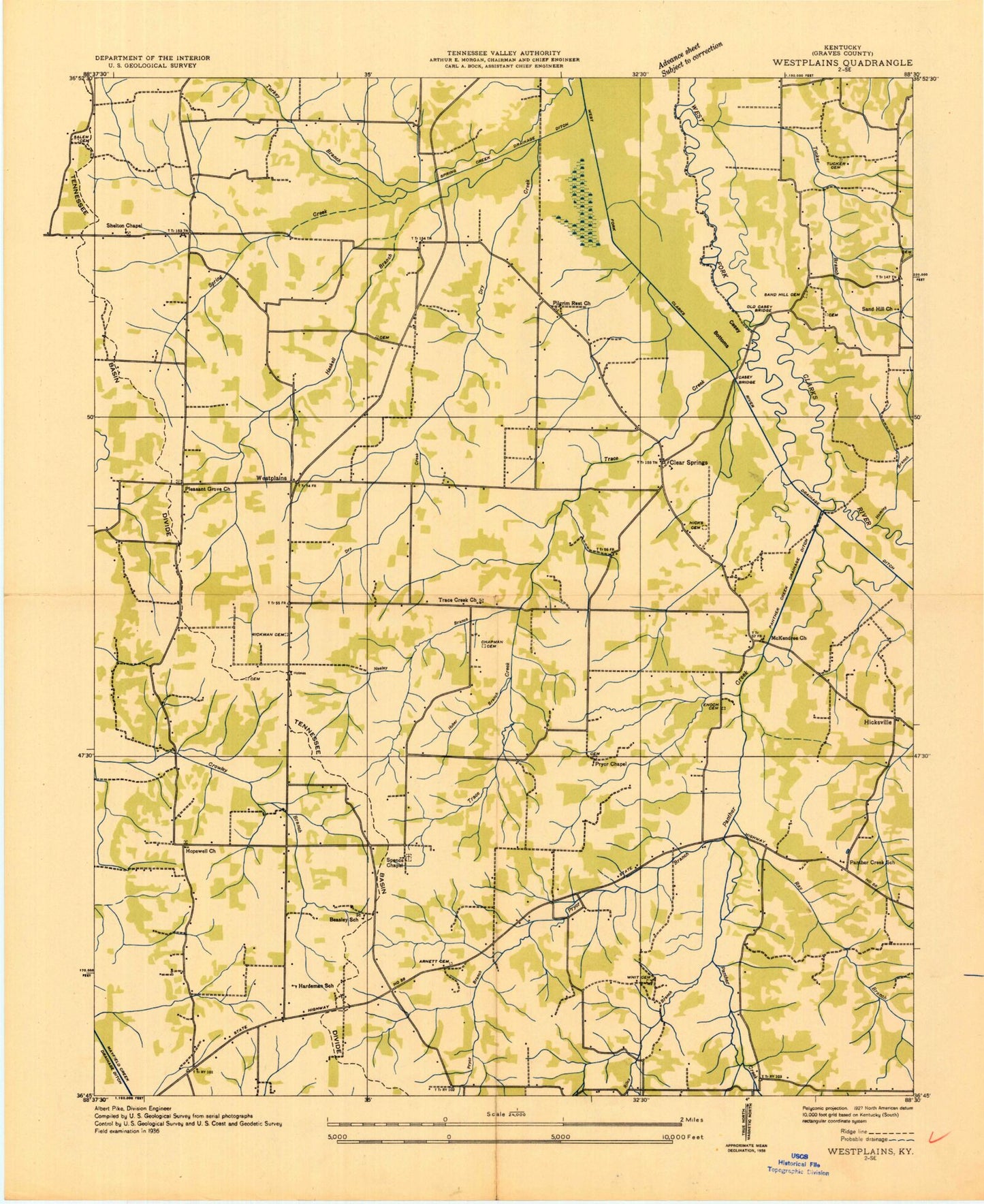 Classic USGS Westplains Kentucky 7.5'x7.5' Topo Map Image