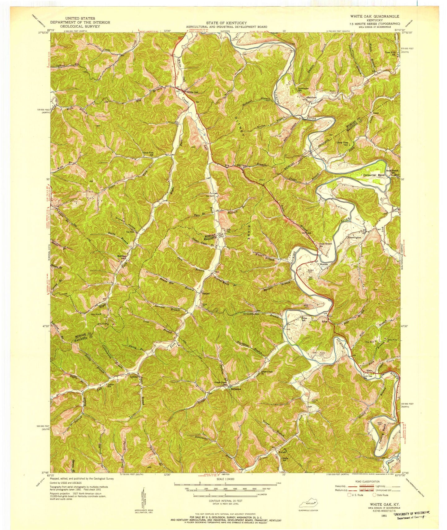 Classic USGS White Oak Kentucky 7.5'x7.5' Topo Map Image