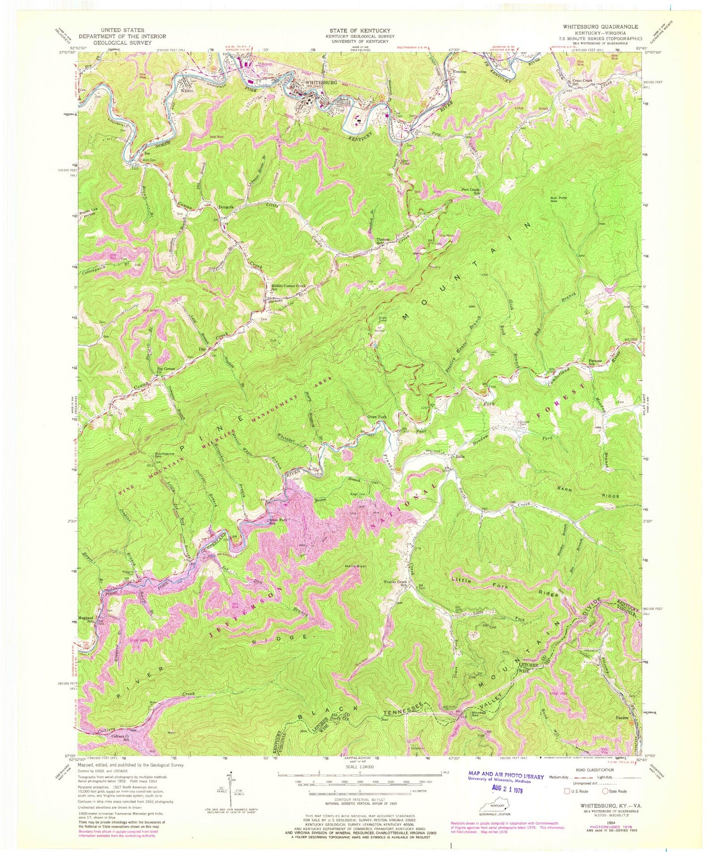 Classic USGS Whitesburg Kentucky 7.5'x7.5' Topo Map Image