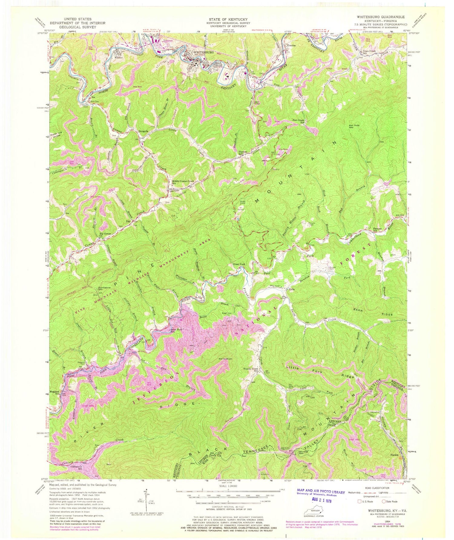 Classic USGS Whitesburg Kentucky 7.5'x7.5' Topo Map Image