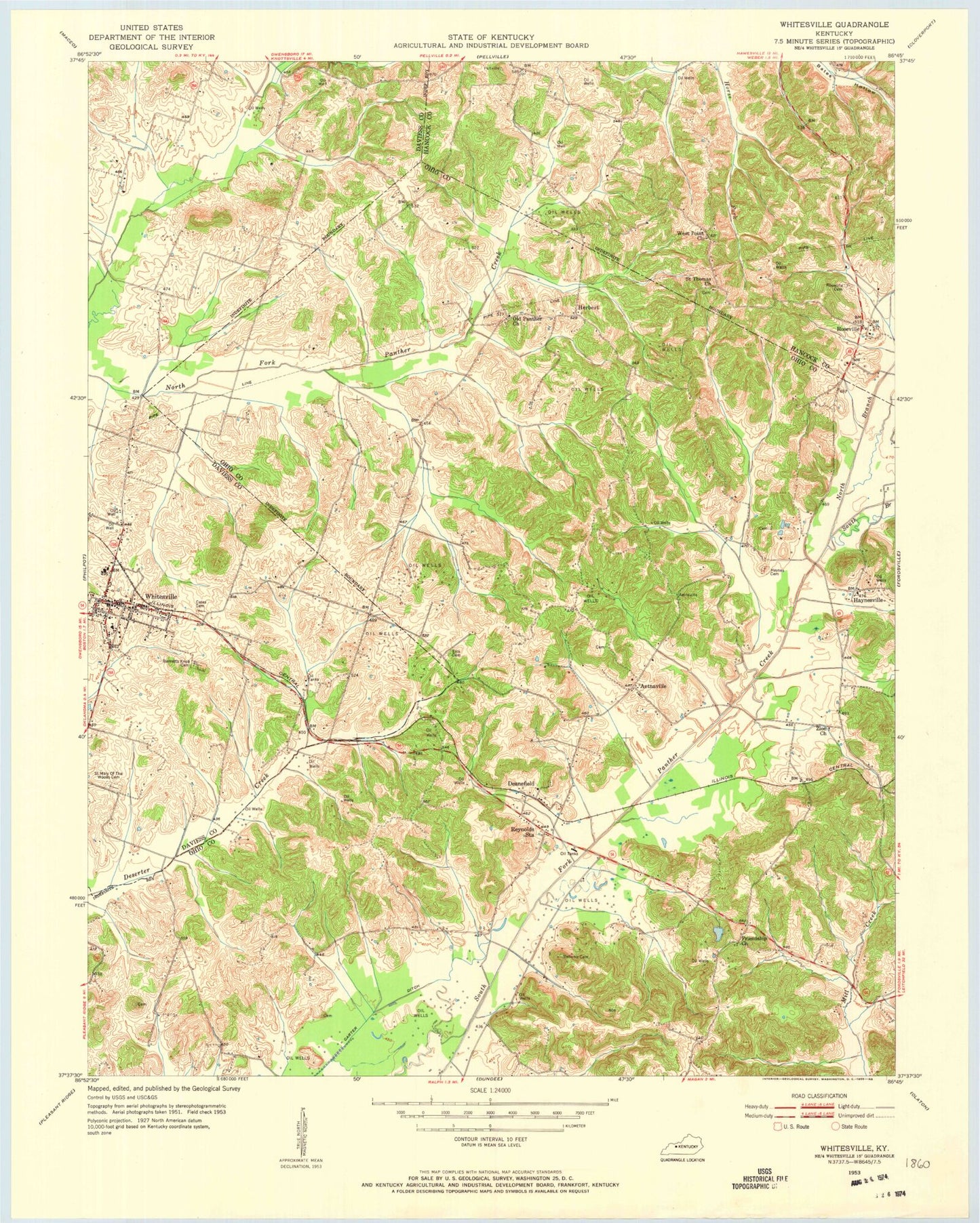 Classic USGS Whitesville Kentucky 7.5'x7.5' Topo Map Image