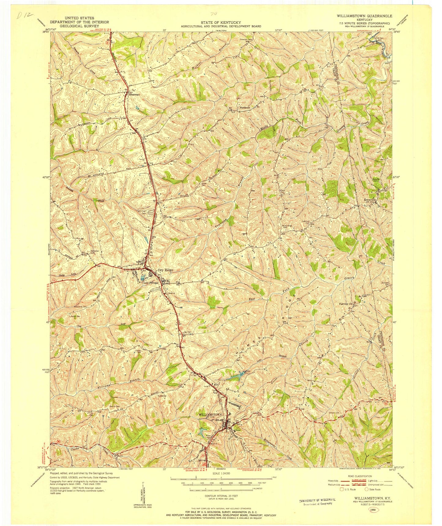 Classic USGS Williamstown Kentucky 7.5'x7.5' Topo Map Image