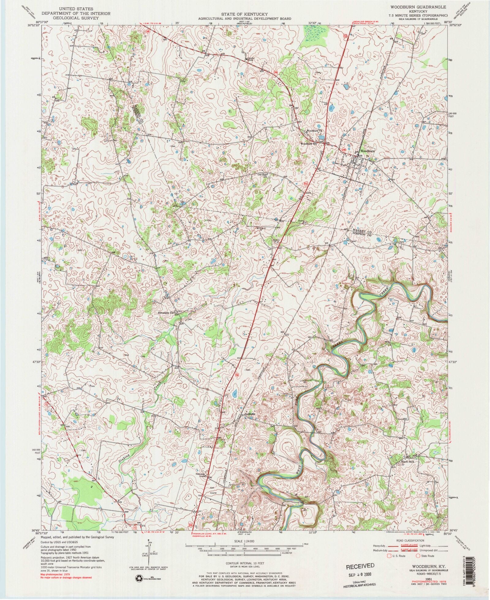 Classic USGS Woodburn Kentucky 7.5'x7.5' Topo Map MyTopo Map Store