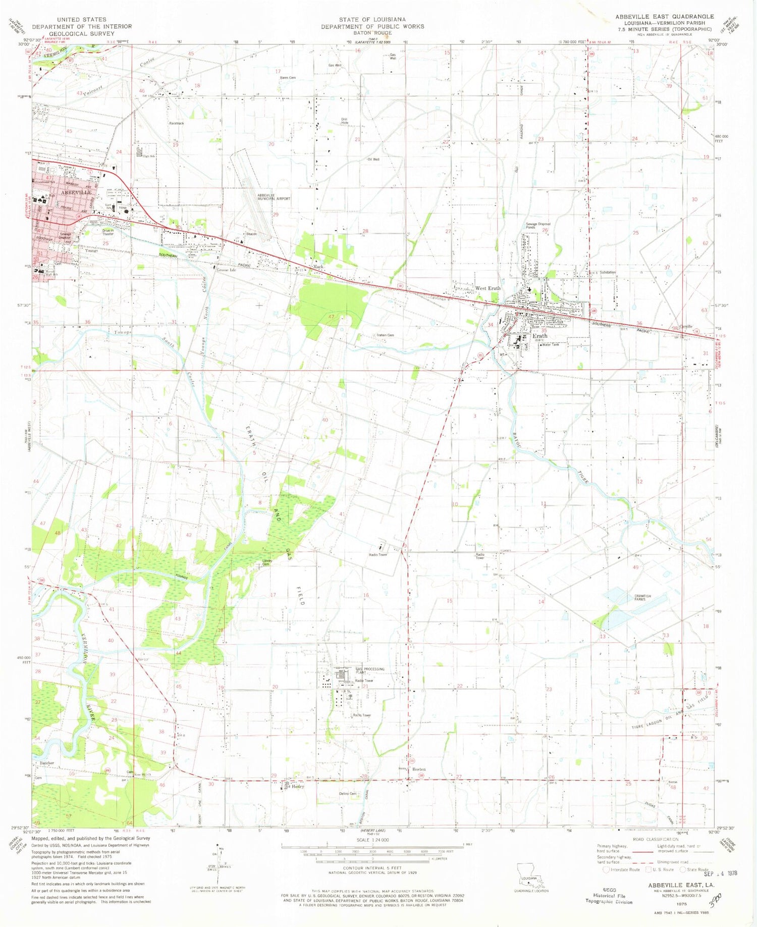Classic USGS Abbeville East Louisiana 7.5'x7.5' Topo Map Image
