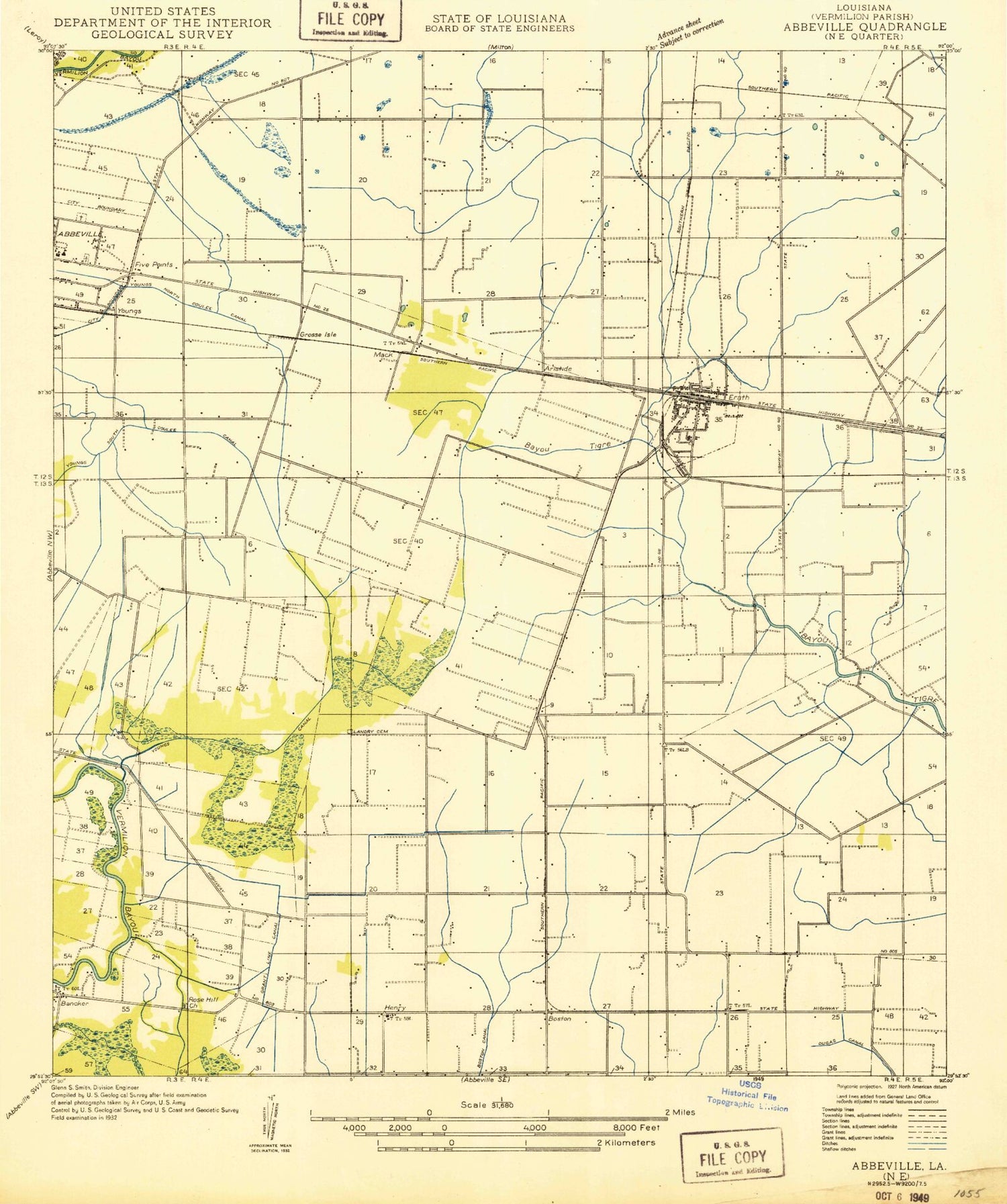 Classic USGS Abbeville East Louisiana 7.5'x7.5' Topo Map Image