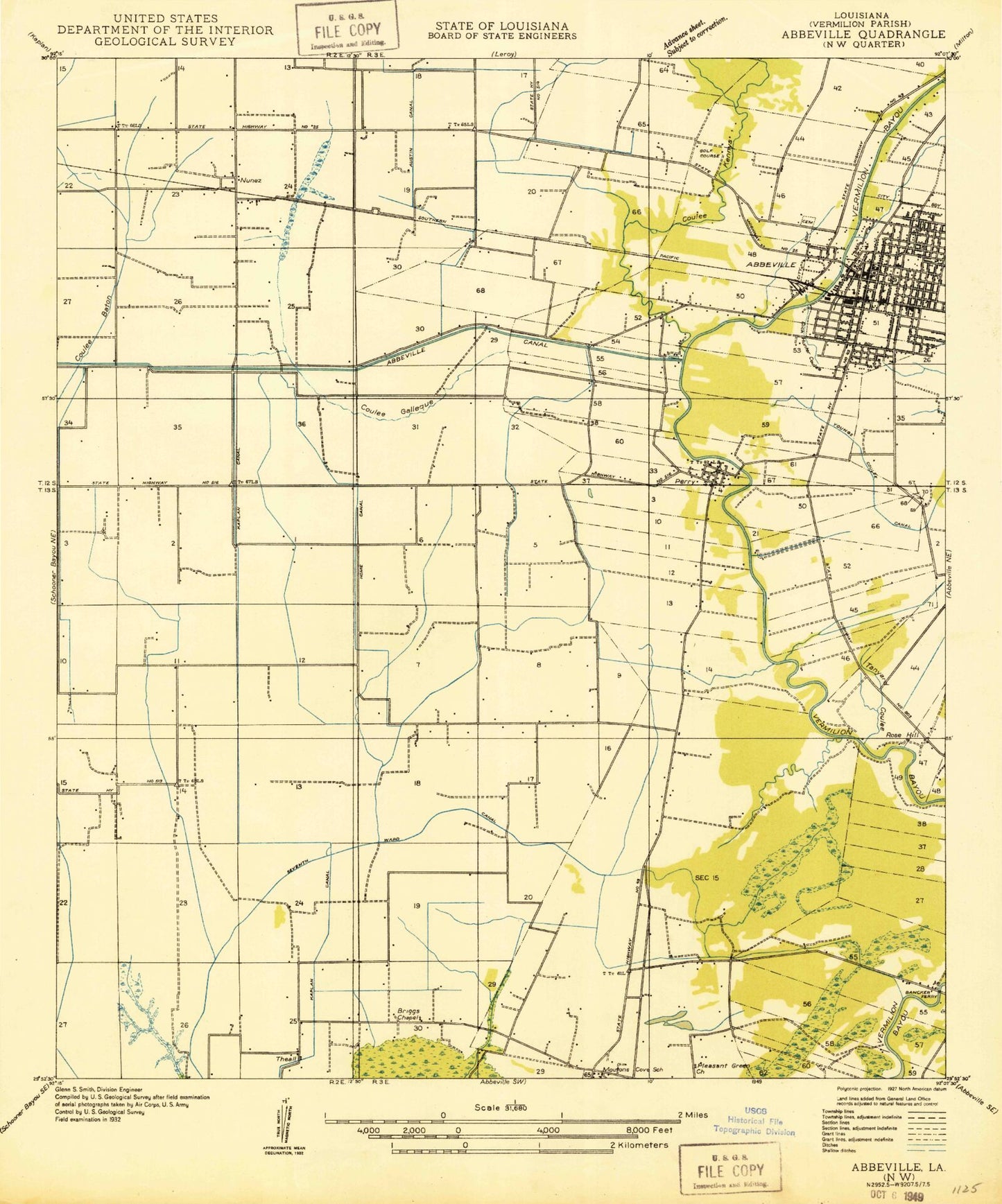 Classic USGS Abbeville West Louisiana 7.5'x7.5' Topo Map Image