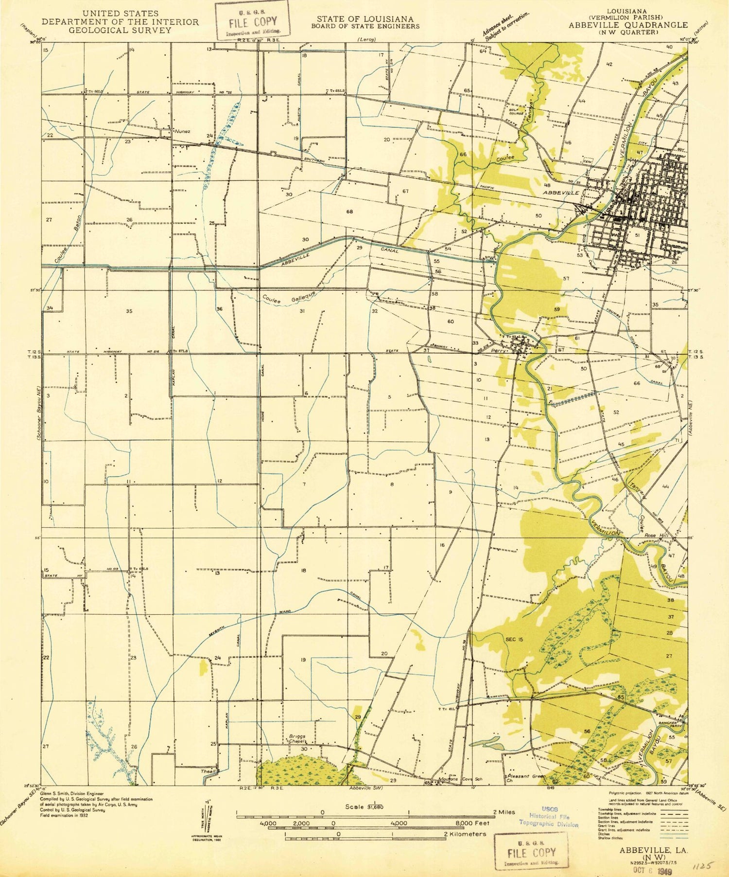 Classic USGS Abbeville West Louisiana 7.5'x7.5' Topo Map Image
