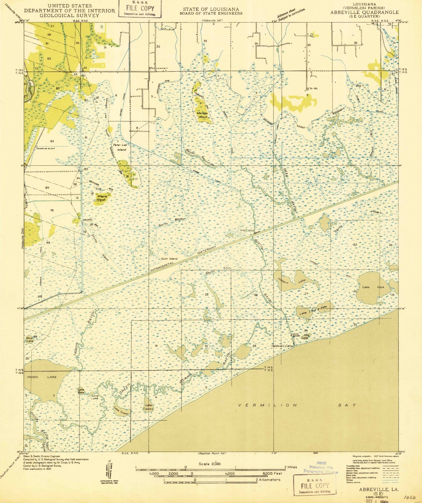 Classic USGS Hebert Lake Louisiana 7.5'x7.5' Topo Map Image