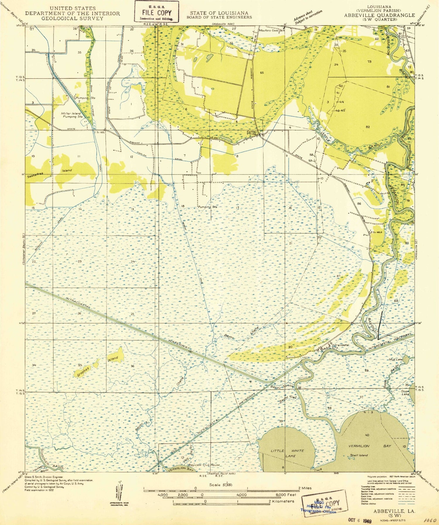 Classic USGS Intracoastal City Louisiana 7.5'x7.5' Topo Map Image