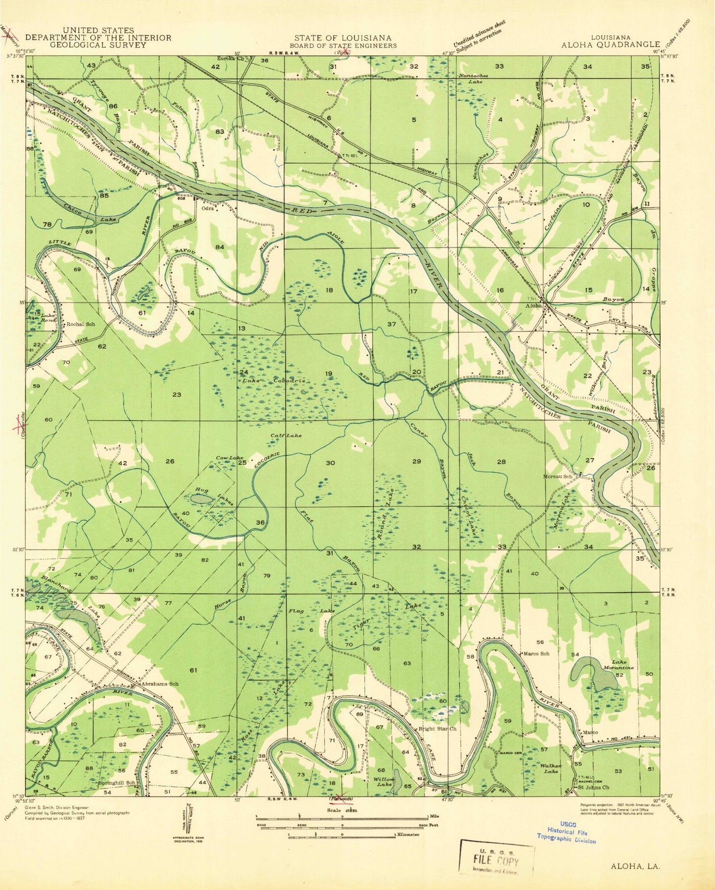 Classic USGS Aloha Louisiana 7.5'x7.5' Topo Map Image