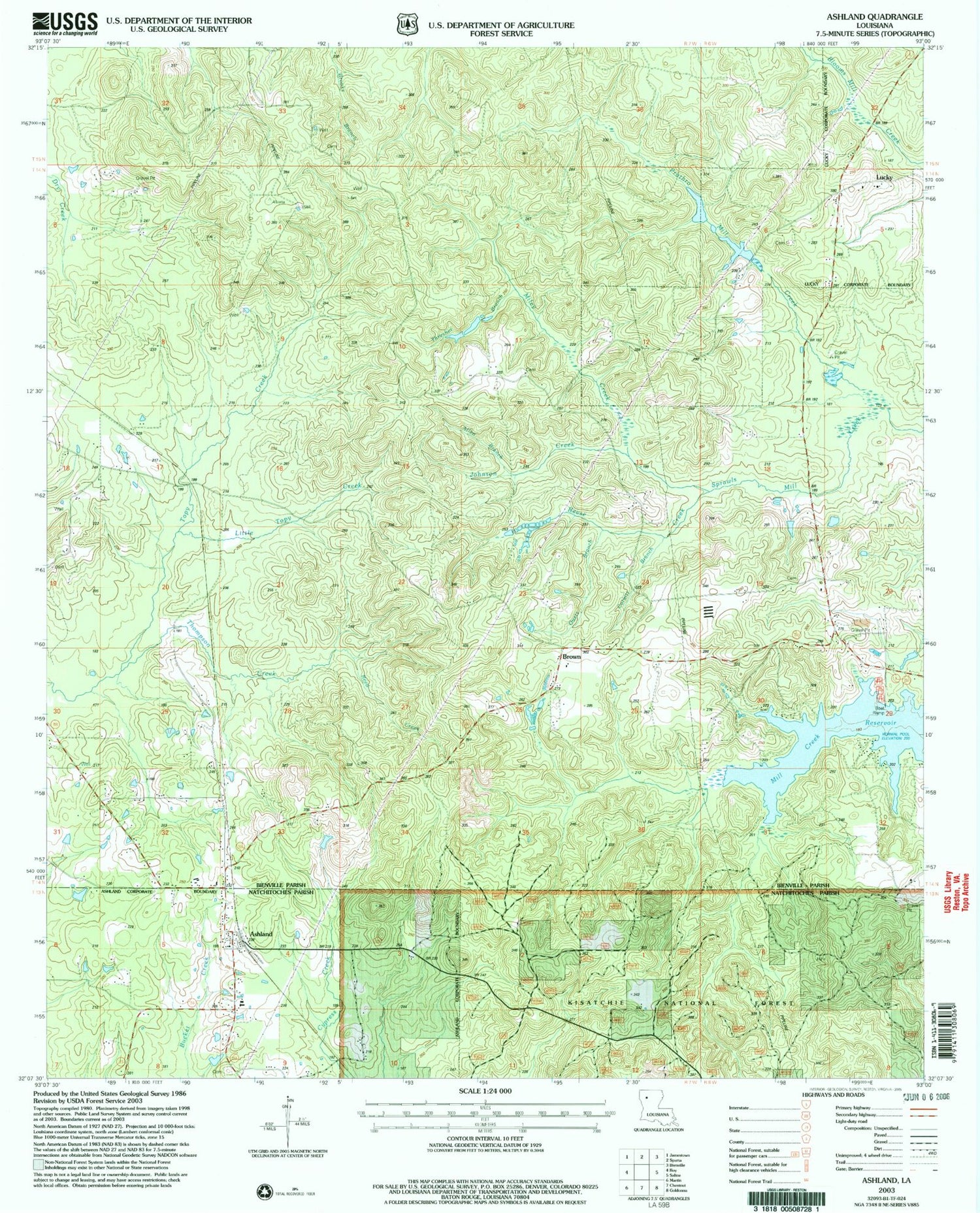 Classic USGS Ashland Louisiana 7.5'x7.5' Topo Map Image