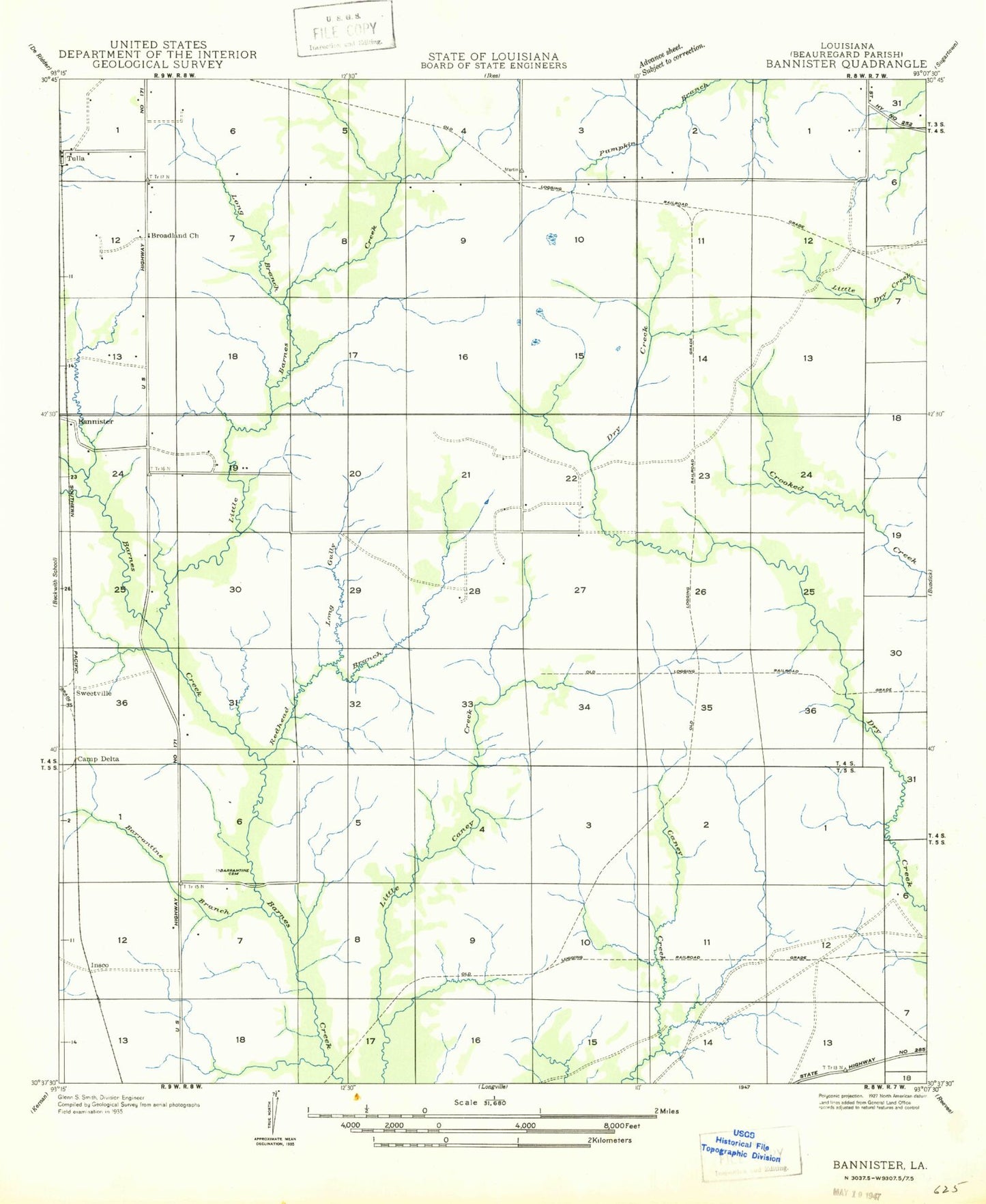 Classic USGS Redhead Branch Louisiana 7.5'x7.5' Topo Map Image