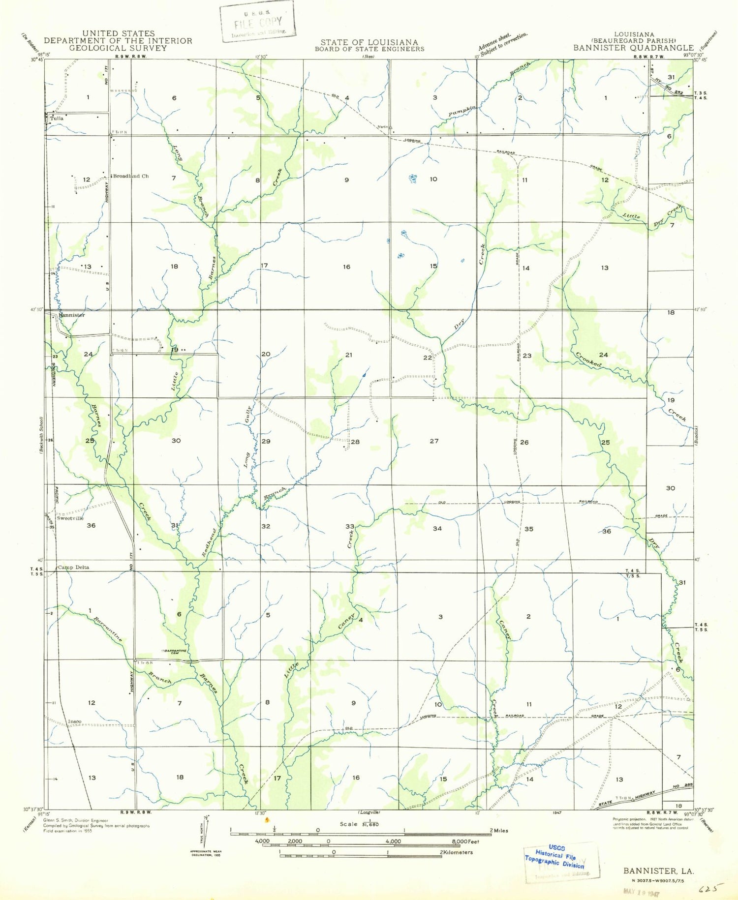Classic USGS Redhead Branch Louisiana 7.5'x7.5' Topo Map Image