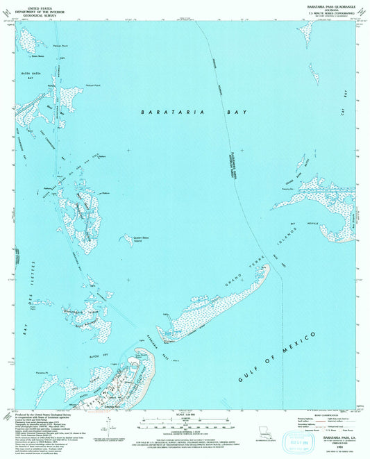 Classic USGS Barataria Pass Louisiana 7.5'x7.5' Topo Map Image