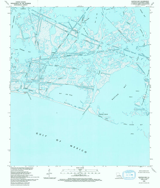Classic USGS Bastian Bay Louisiana 7.5'x7.5' Topo Map Image