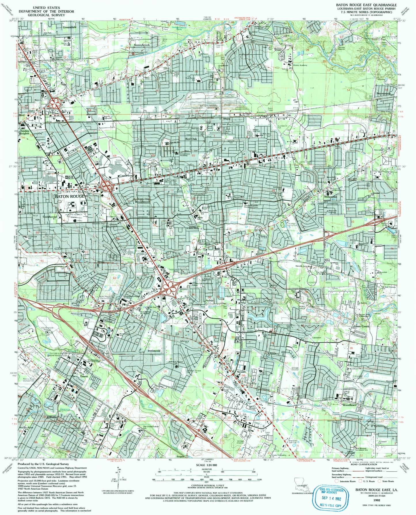 Classic USGS Baton Rouge East Louisiana 7.5'x7.5' Topo Map Image