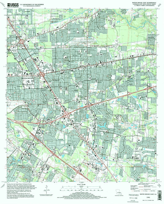 Classic USGS Baton Rouge East Louisiana 7.5'x7.5' Topo Map Image