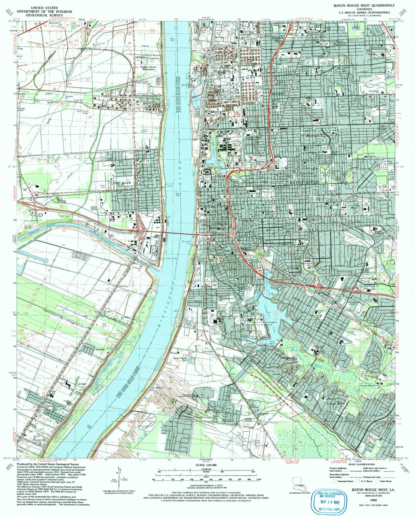 Classic USGS Baton Rouge West Louisiana 7.5'x7.5' Topo Map Image