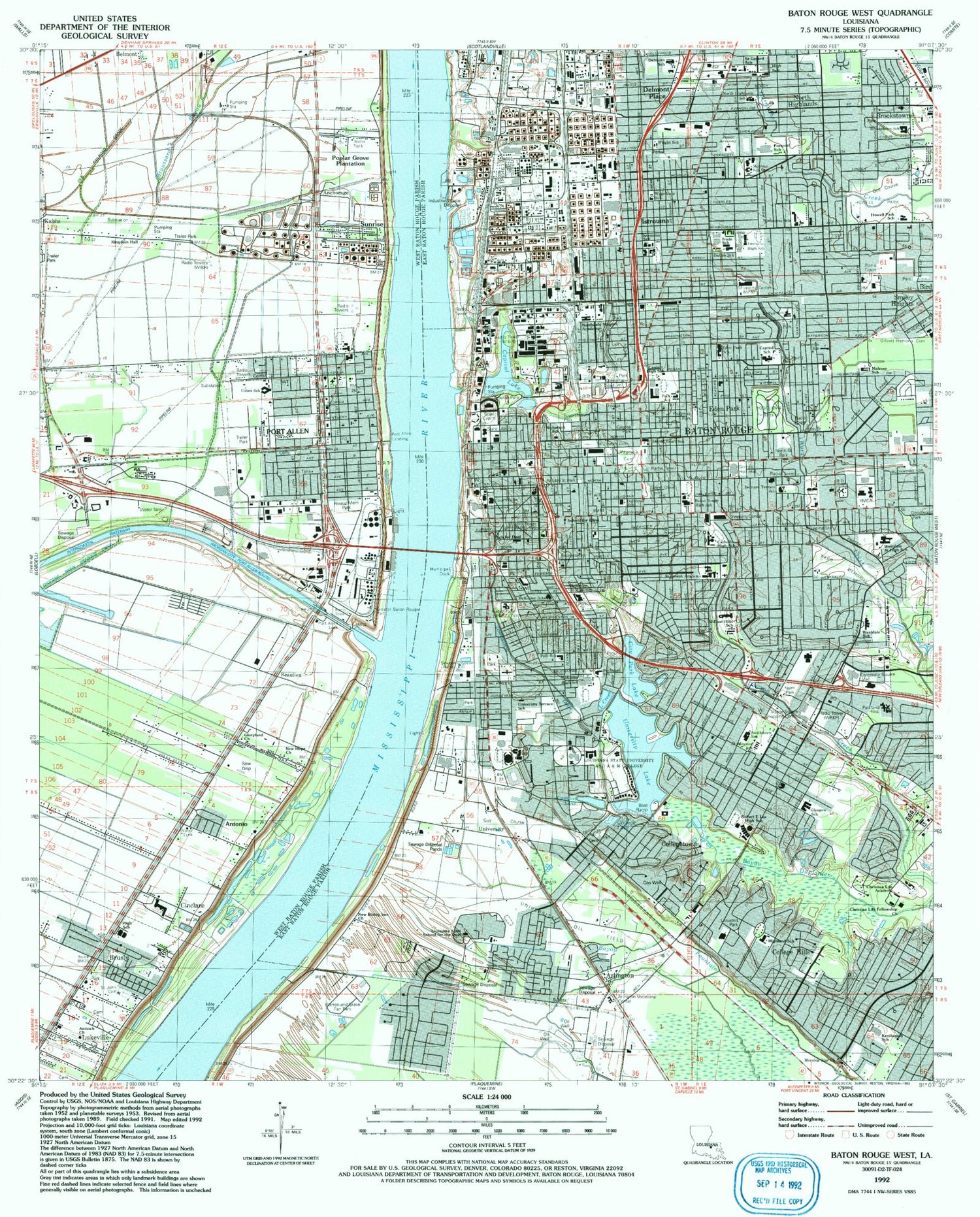 Classic USGS Baton Rouge West Louisiana 7.5'x7.5' Topo Map Image