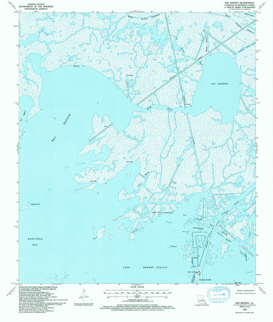 Classic USGS Bay Batiste Louisiana 7.5'x7.5' Topo Map Image