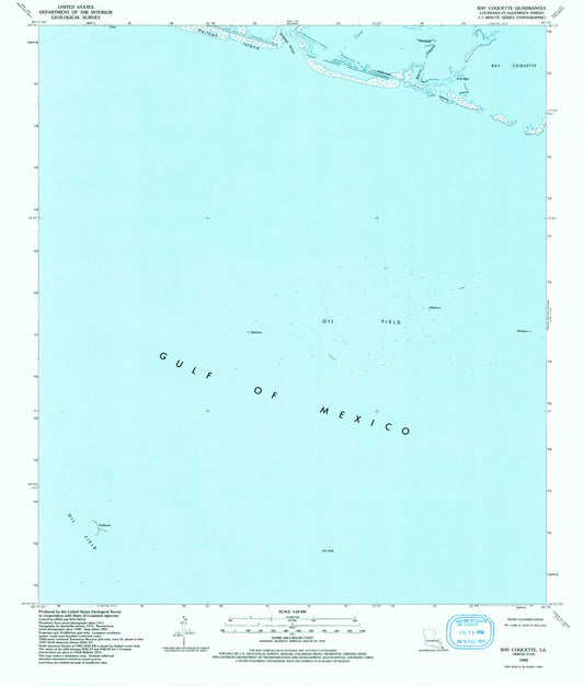 Classic USGS Bay Coquette Louisiana 7.5'x7.5' Topo Map Image