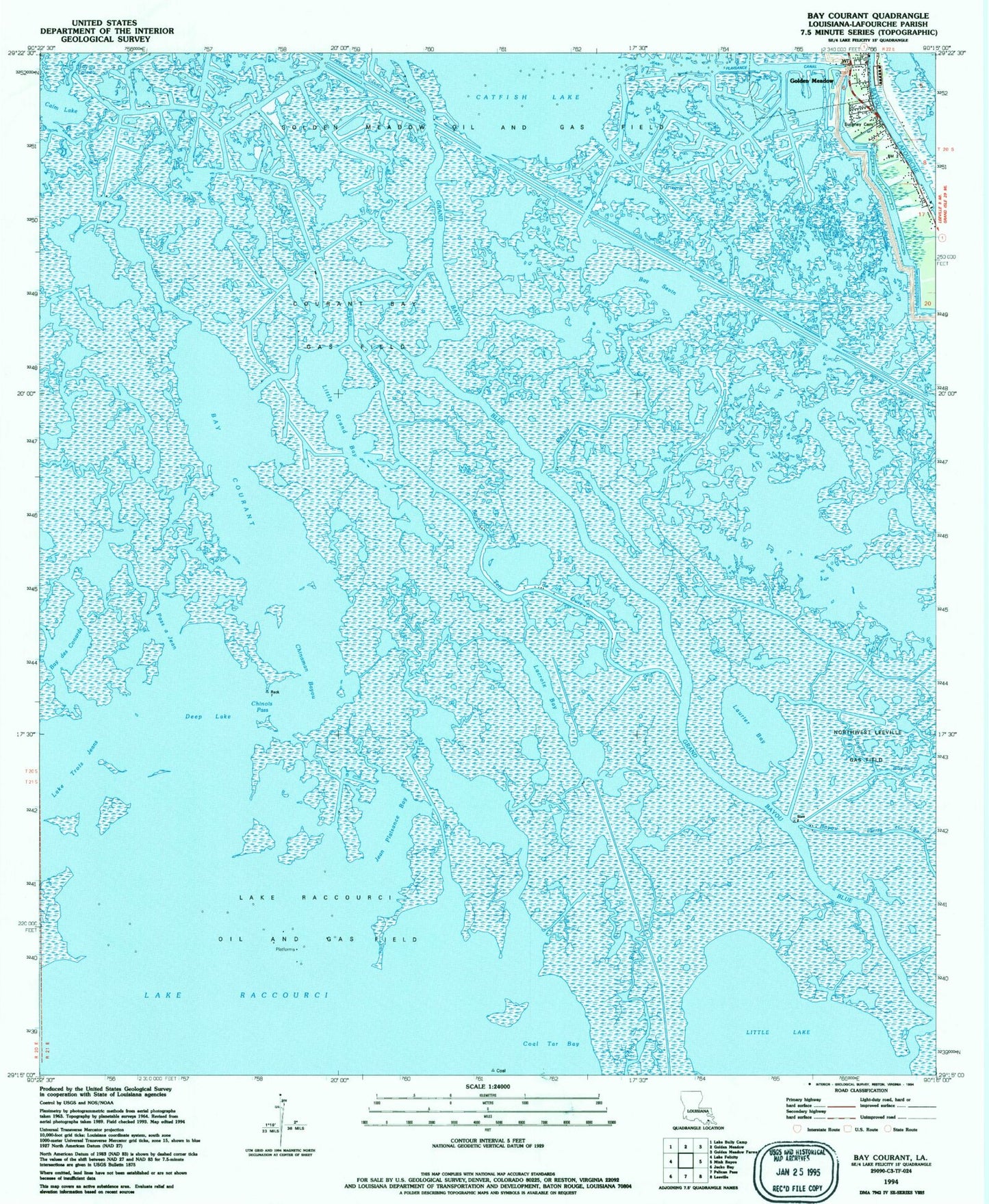 Classic USGS Bay Courant Louisiana 7.5'x7.5' Topo Map Image
